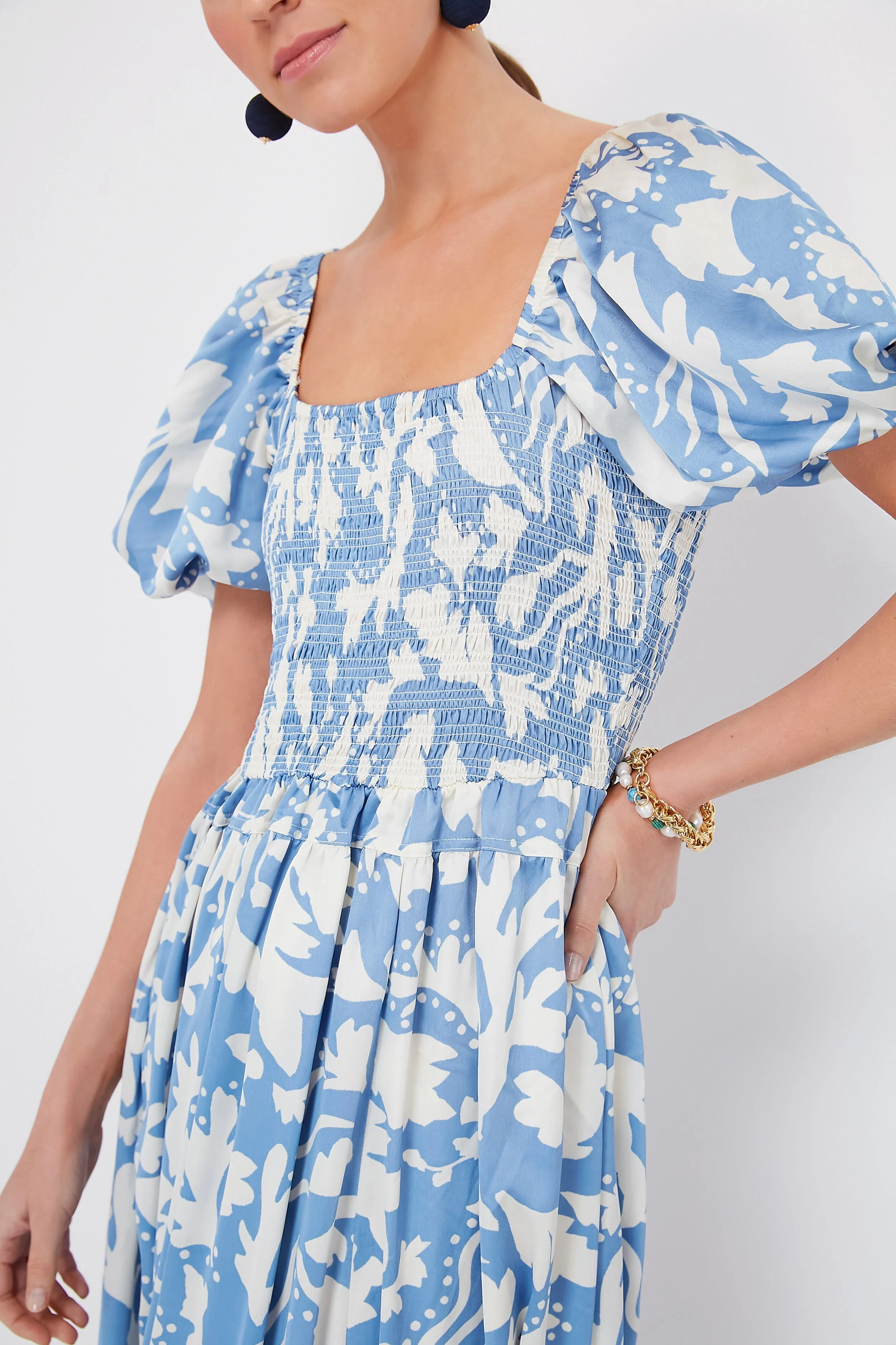 Blue Puff Sleeve Midi Dress - Image 5