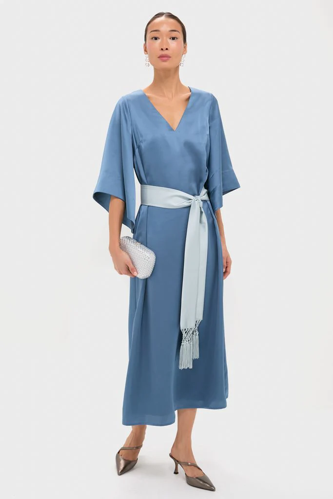 Blue Satin Emiliana Maxi Dress - Image 3