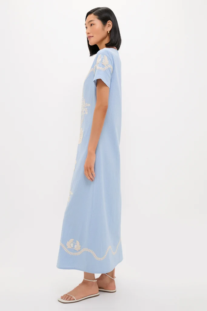 Blue Seersucker Embroidered James Dress - Image 5