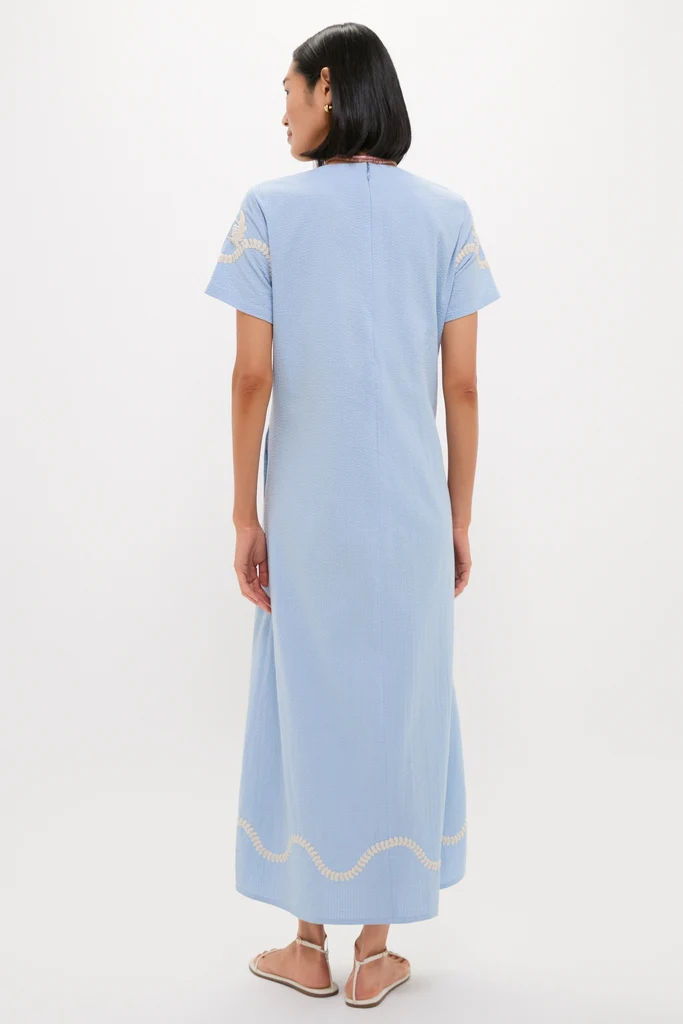 Blue Seersucker Embroidered James Dress - Image 6