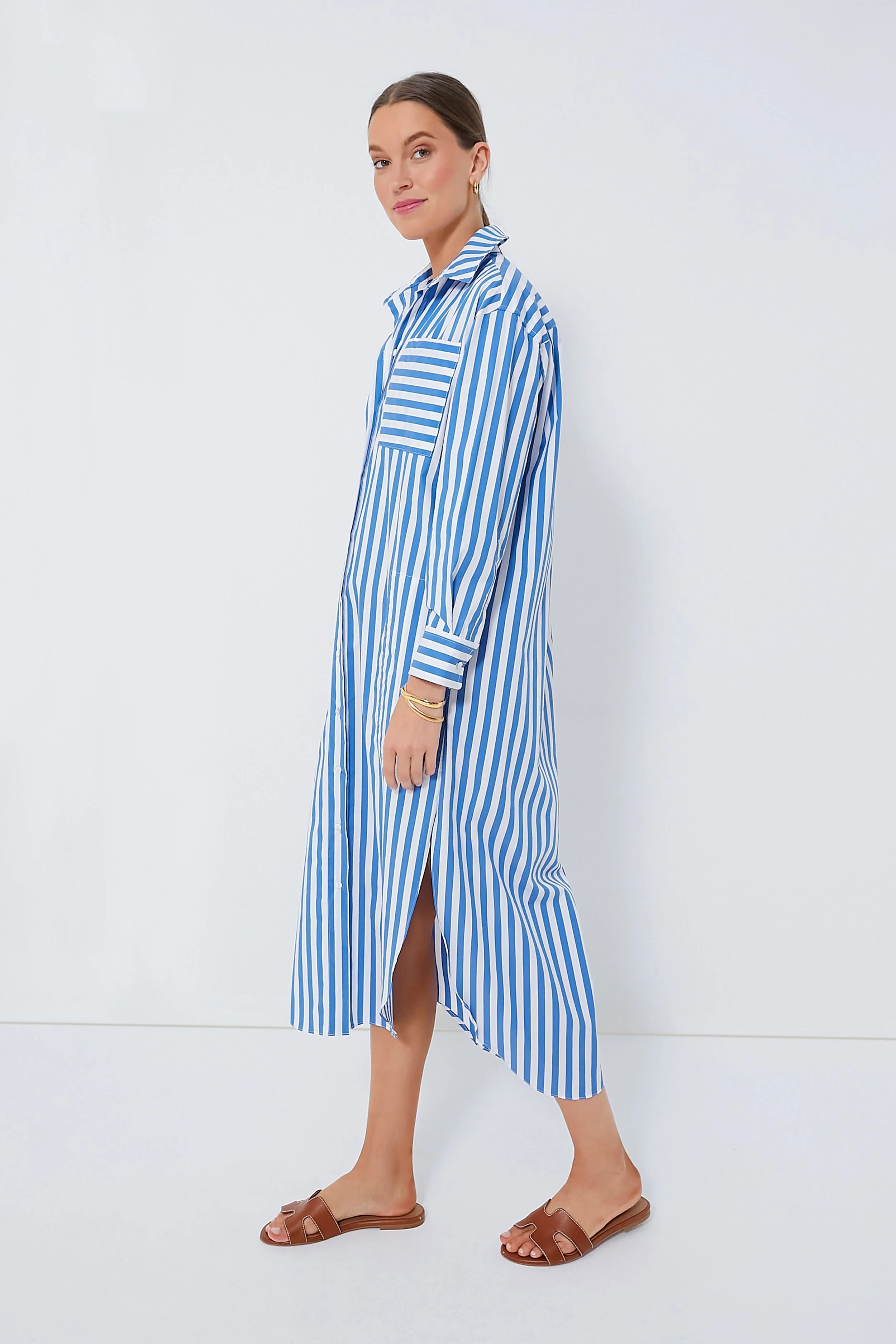 Blue Stripe Constance Maxi Shirt Dress - Image 3