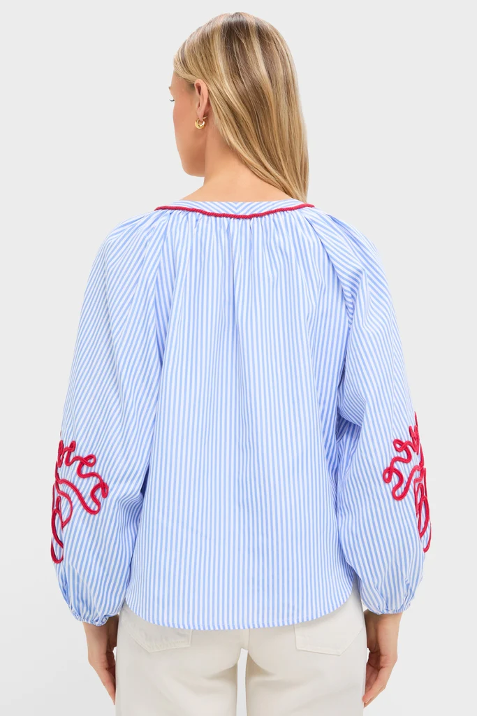 Blue Stripe & Red Soutache Stella Blouse - Image 5