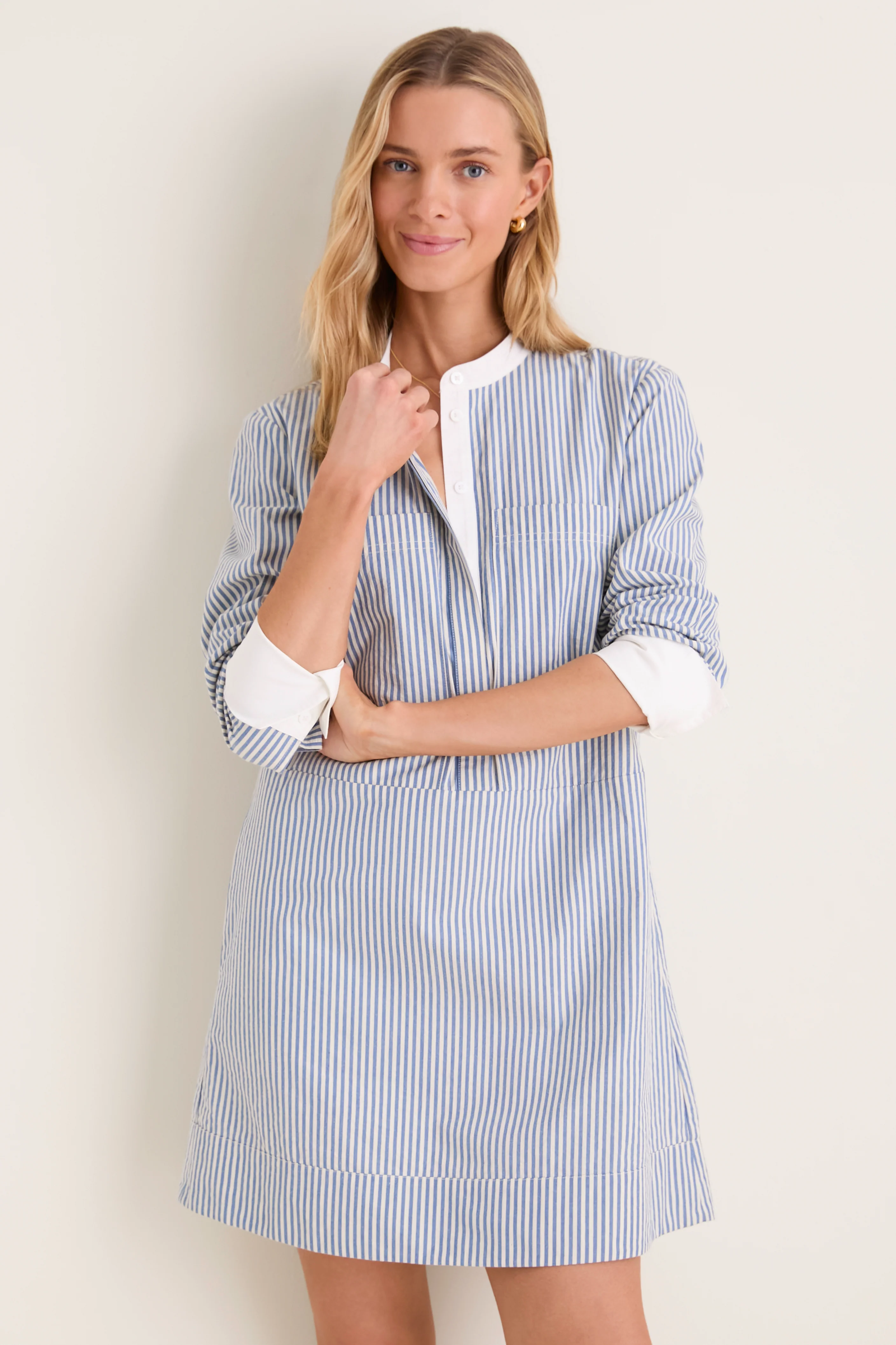 Blue Stripe Seersucker Rohan Shirt Dress