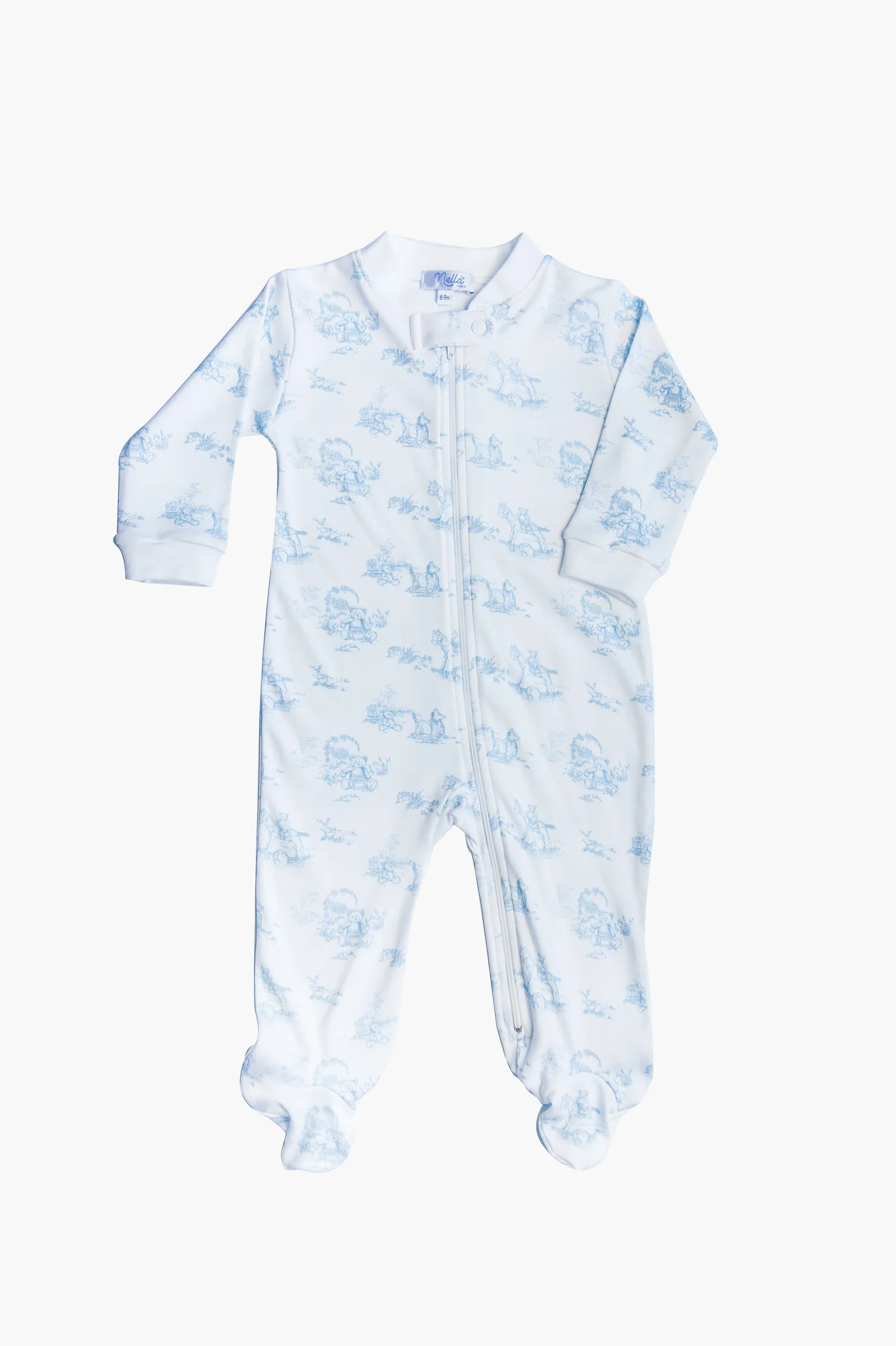 Blue Toile Zipper Footie - Image 2