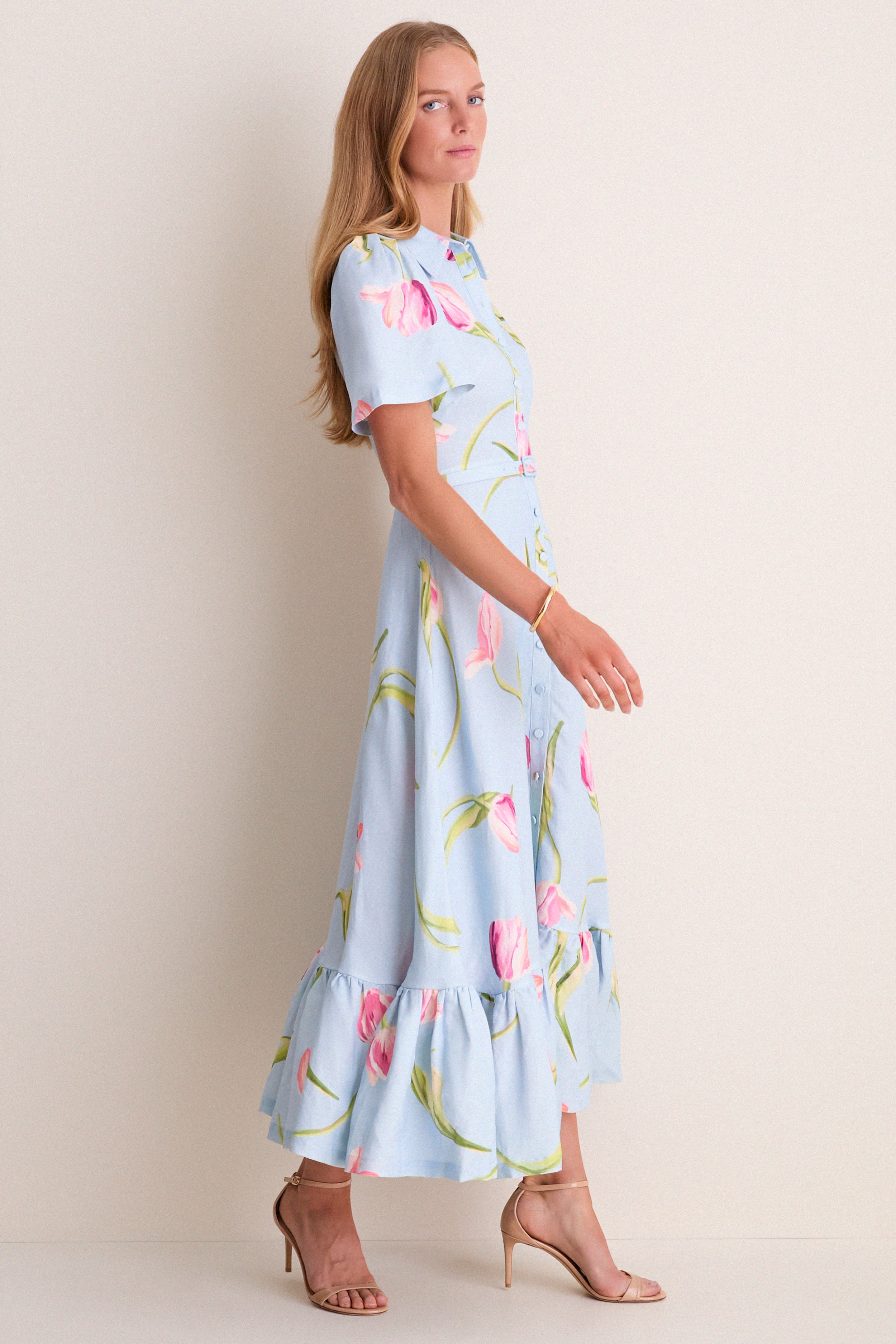 Blue Tulipe Print Becca Midi Dress - Image 3