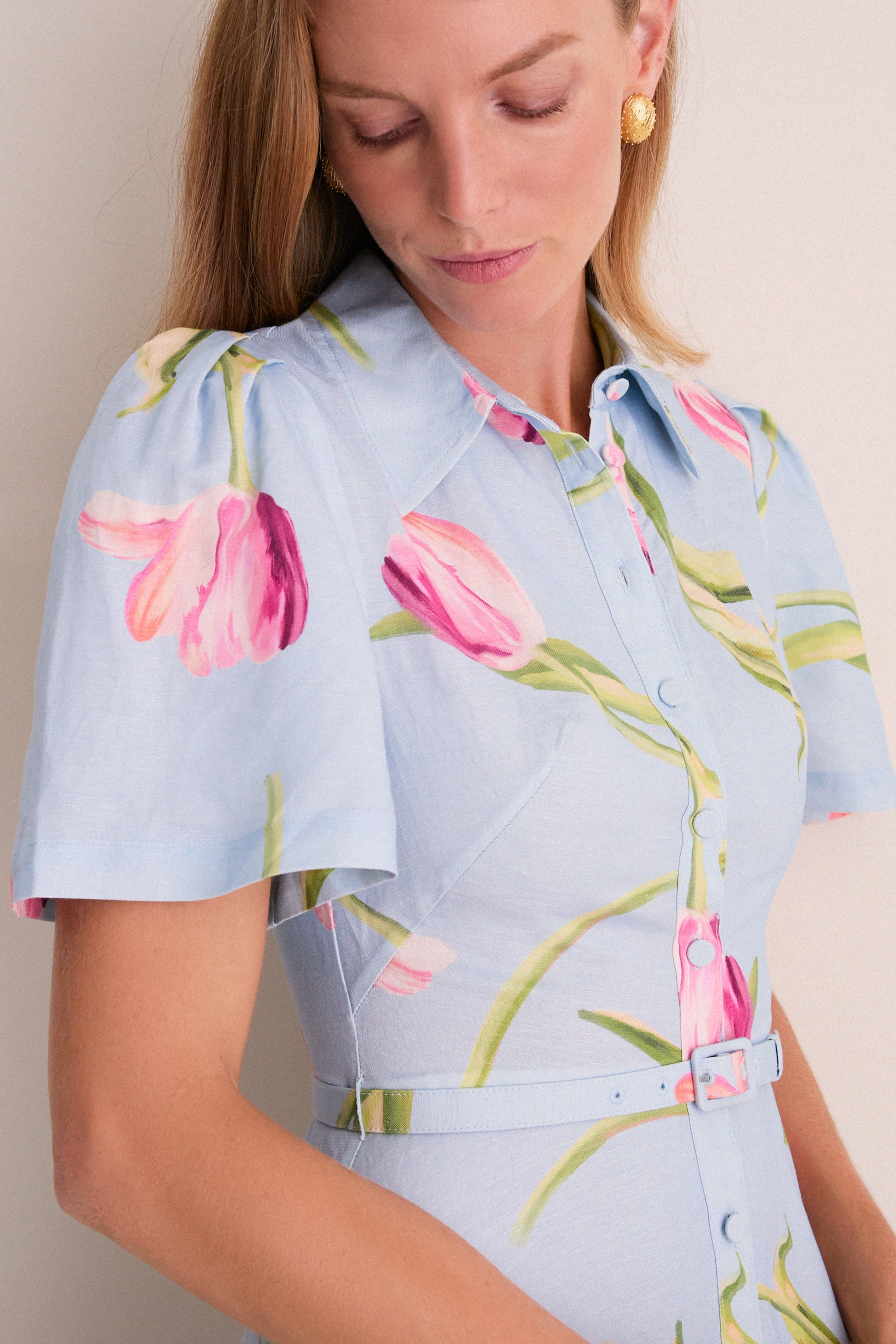 Blue Tulipe Print Becca Midi Dress - Image 5