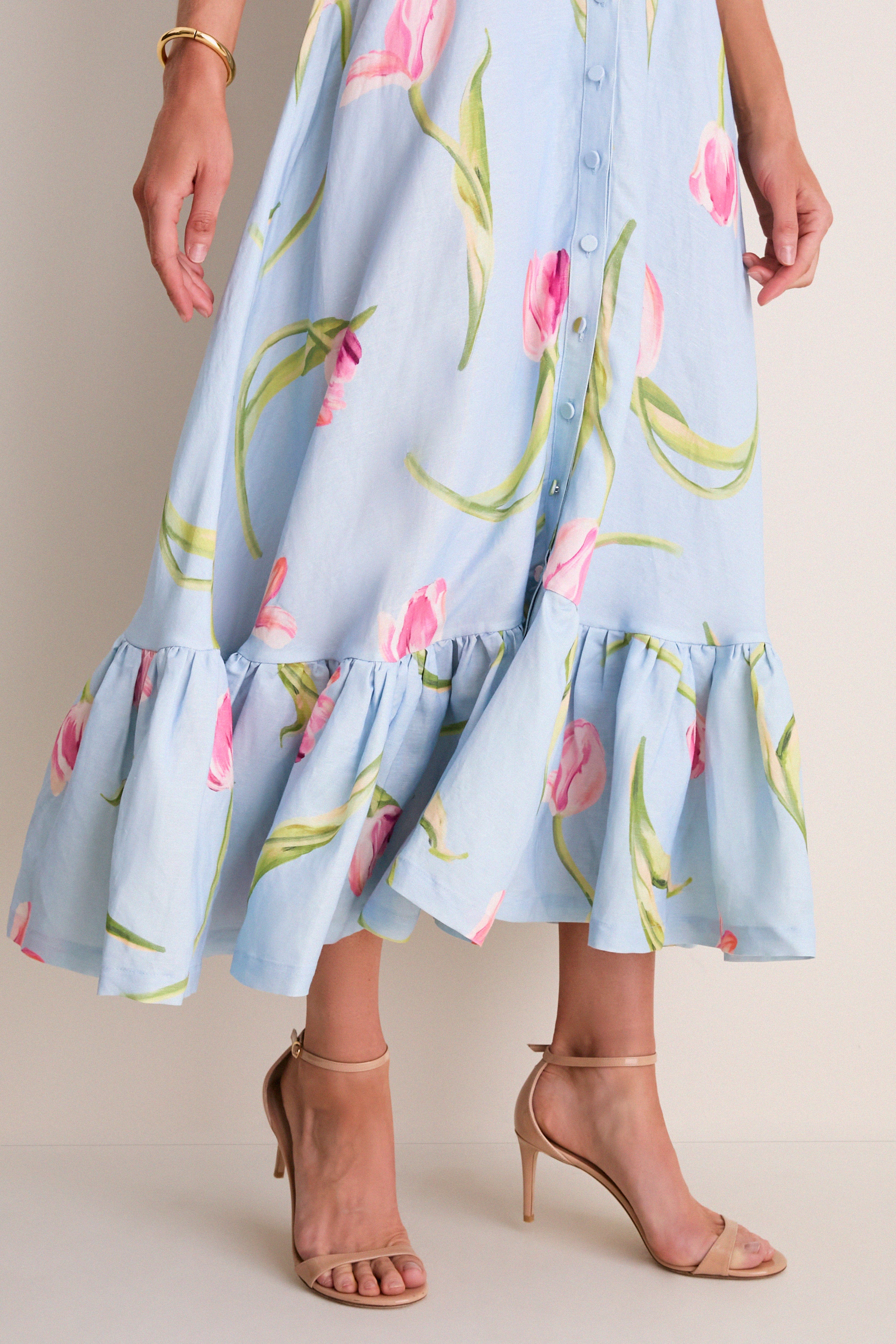 Blue Tulipe Print Becca Midi Dress - Image 6