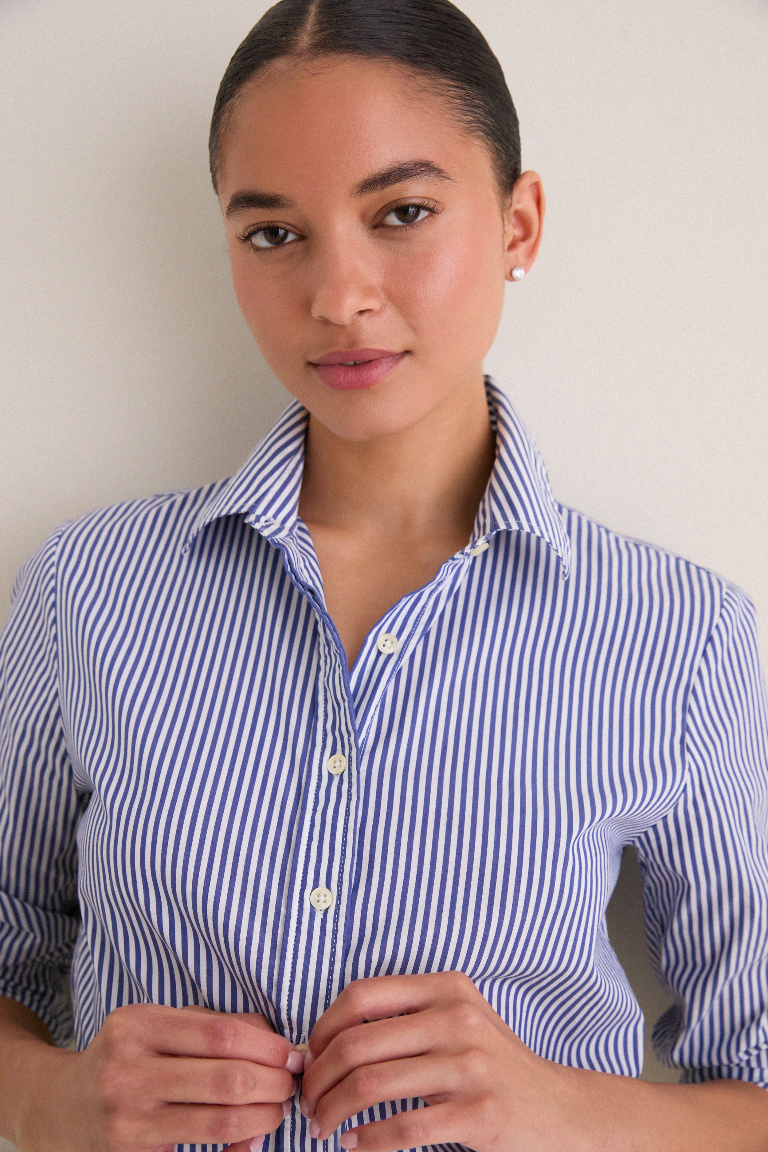 Blue and White Stripe Boyfriend Shirt - Image 5