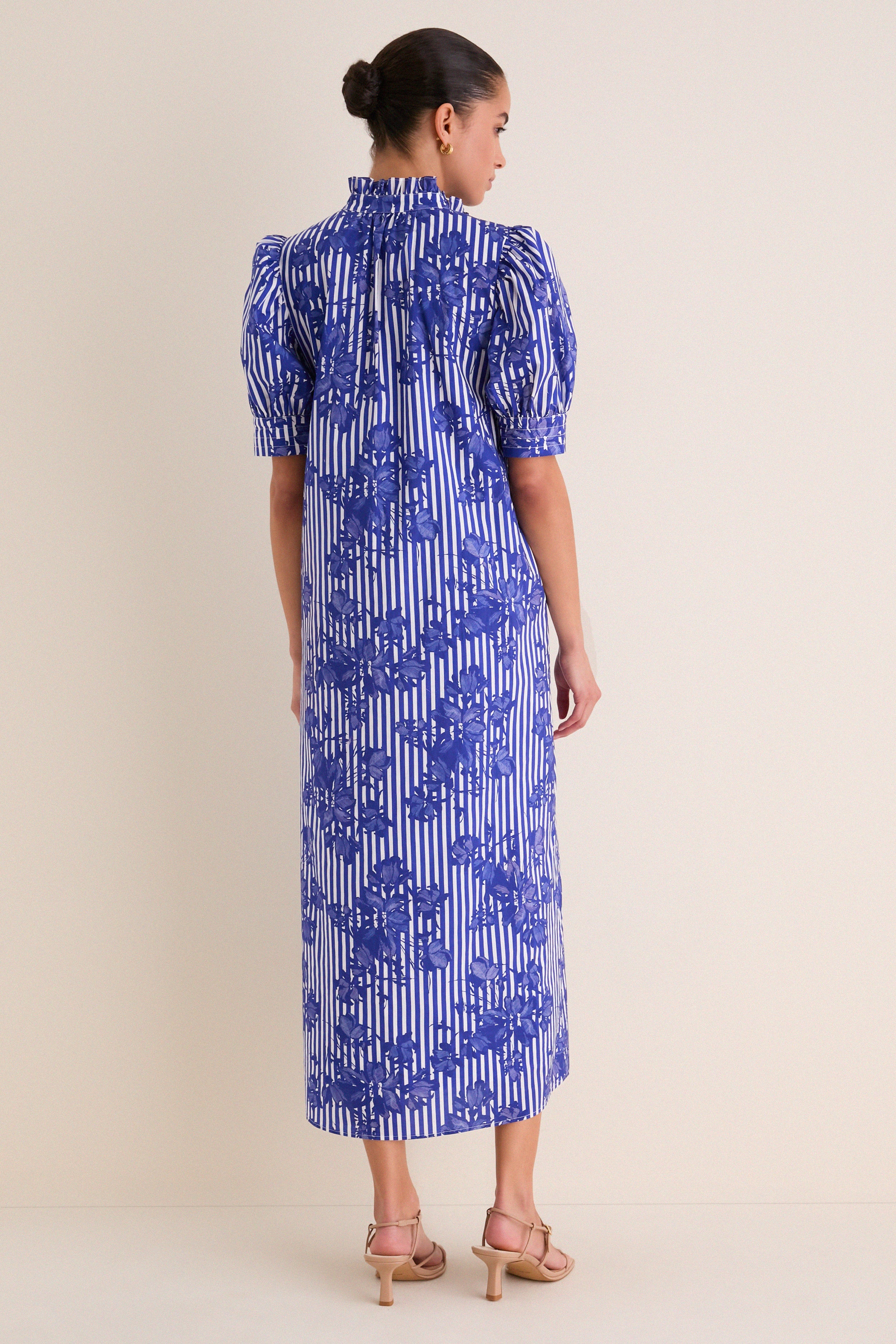 Blue & White Striped Floral Louisa Maxi Dress - Image 6