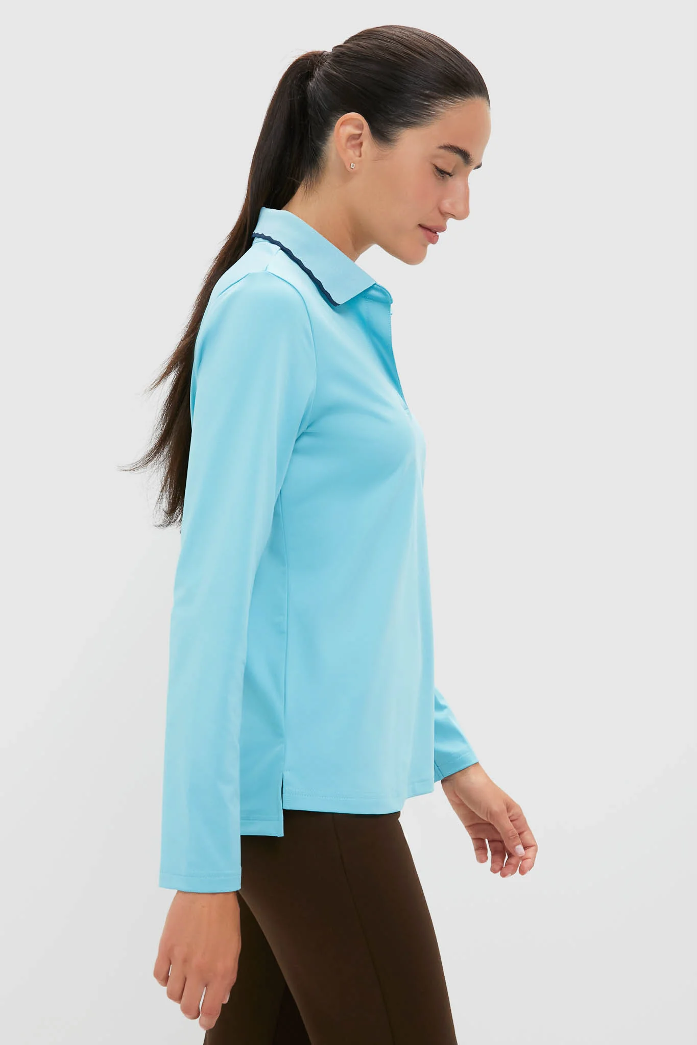 Bright Blue Long Sleeve Performance Jersey Caroline Polo - Image 3