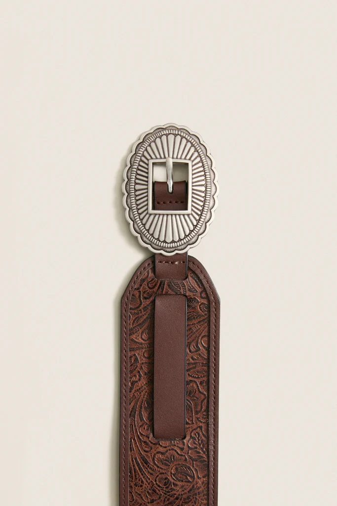 THE GREAT. x Stetson Brown and Silver Tooled Waist Belt - Image 3
