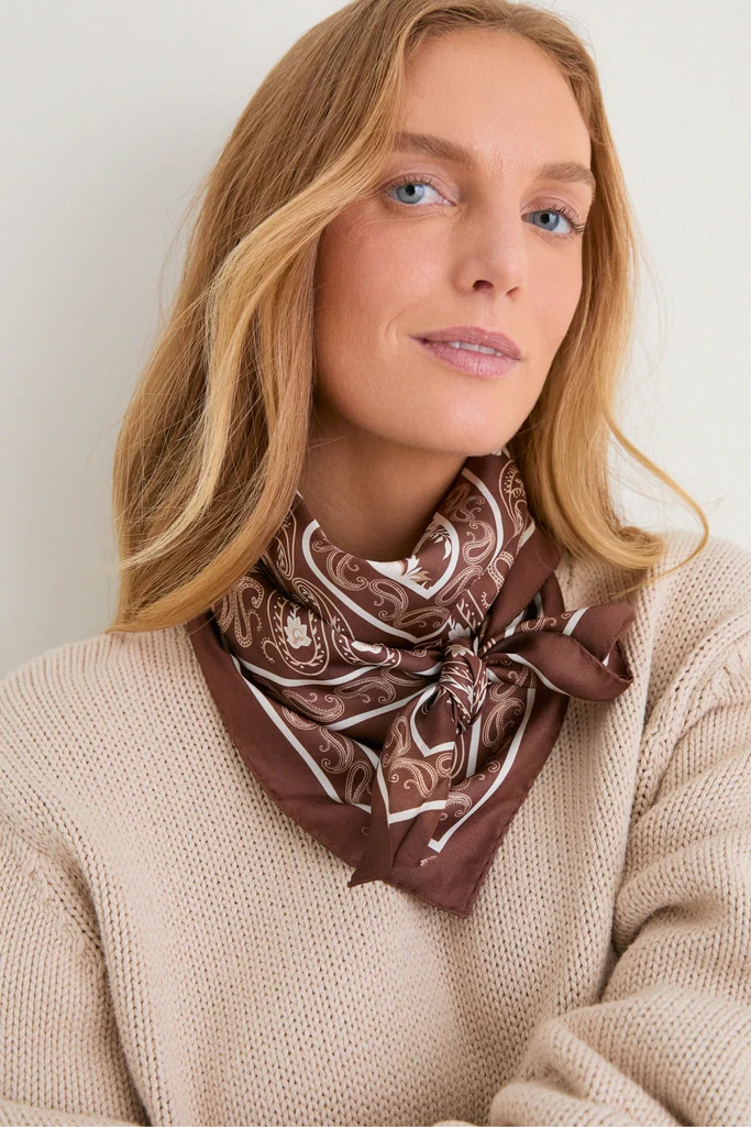 Brown Floral Medium Silk Scarf - Image 2