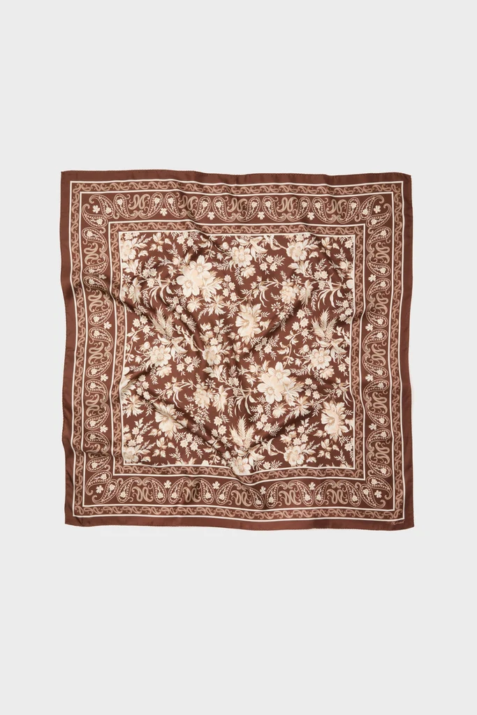 Brown Floral Medium Silk Scarf - Image 6