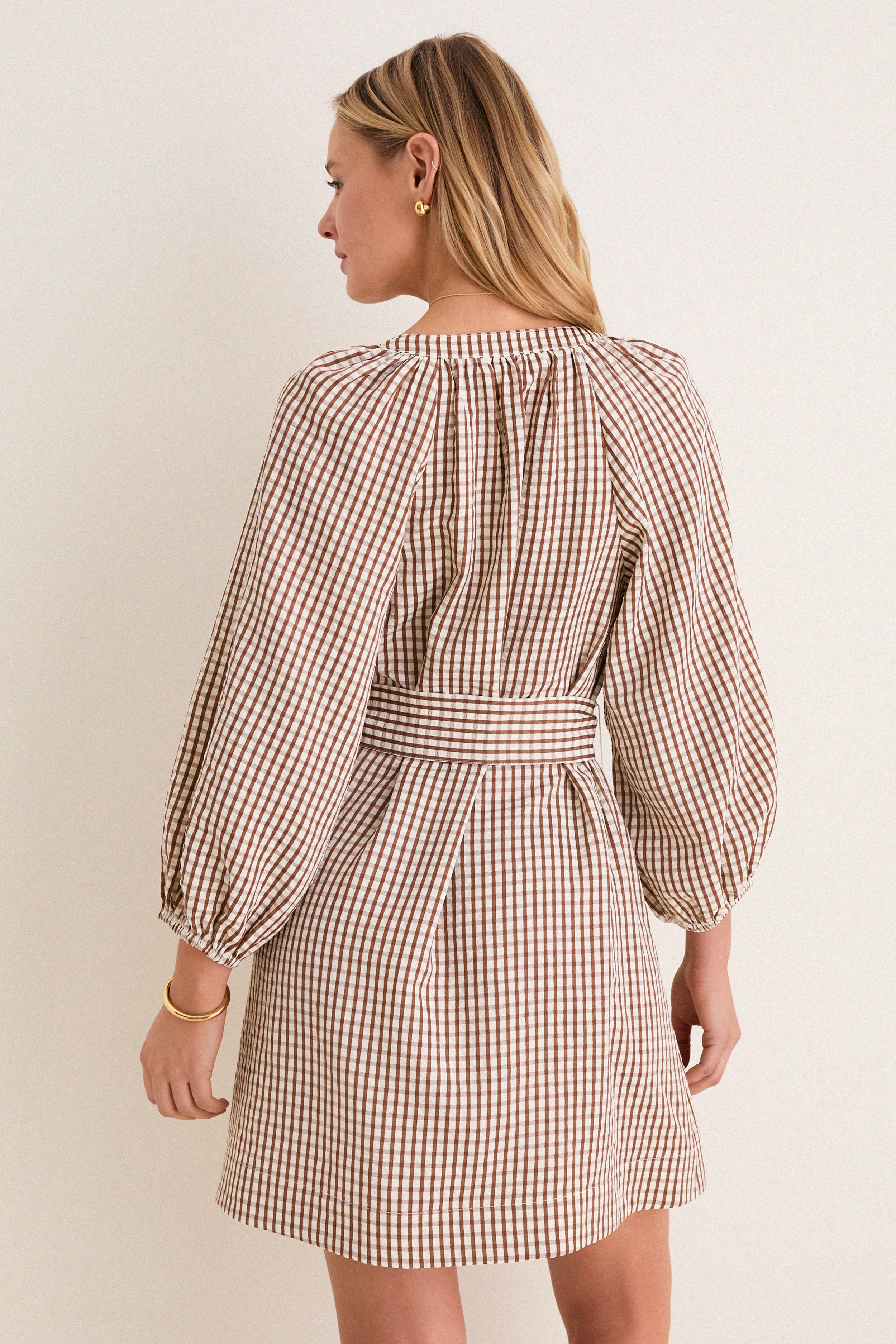 Brown Gingham Harlow Mini Dress - Image 4