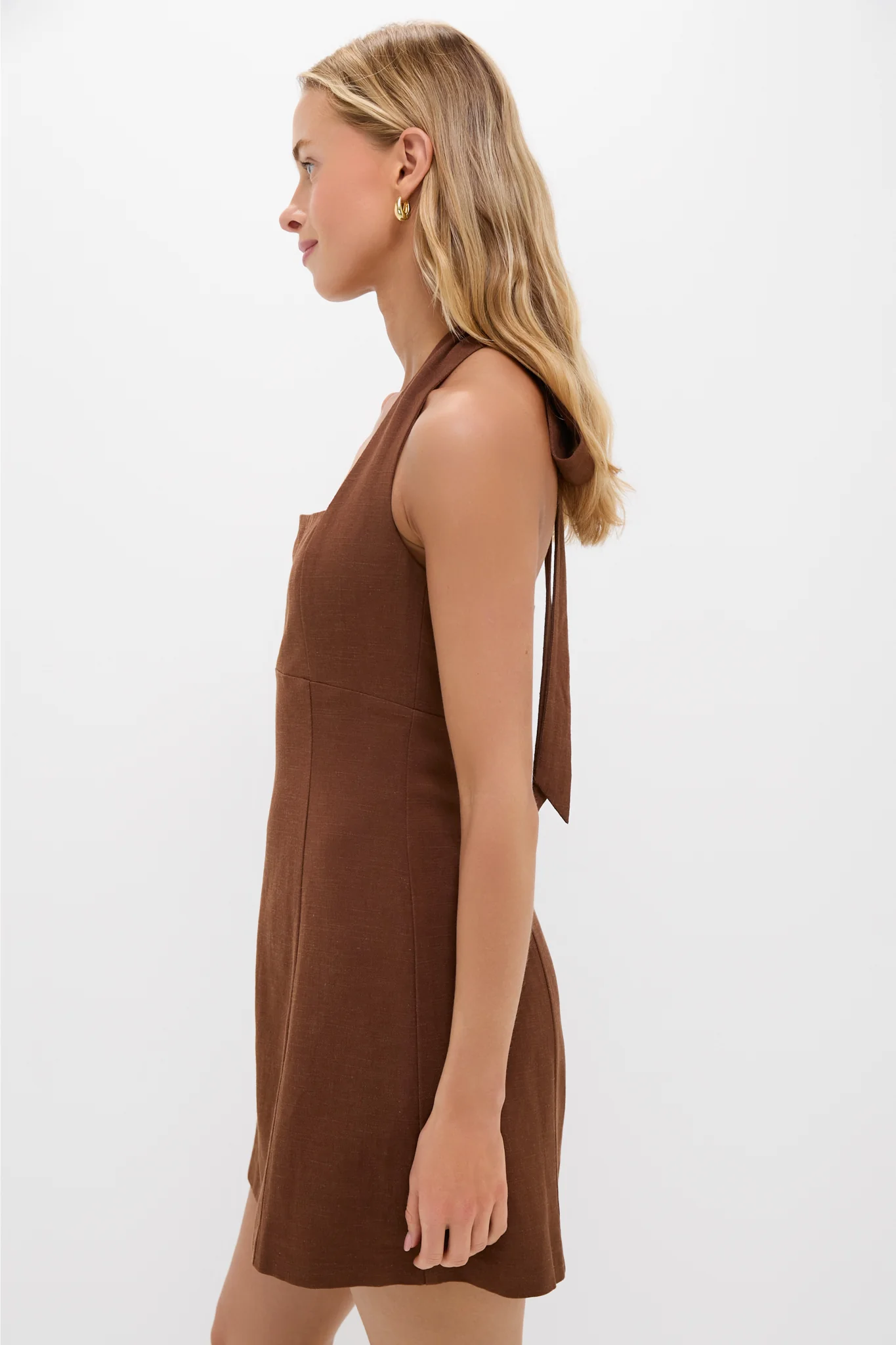 Brown Linen Balliet Mini Dress - Image 4