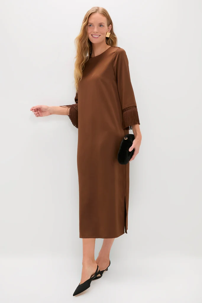 Brown Satin Tassel Jamie Dress - Image 3