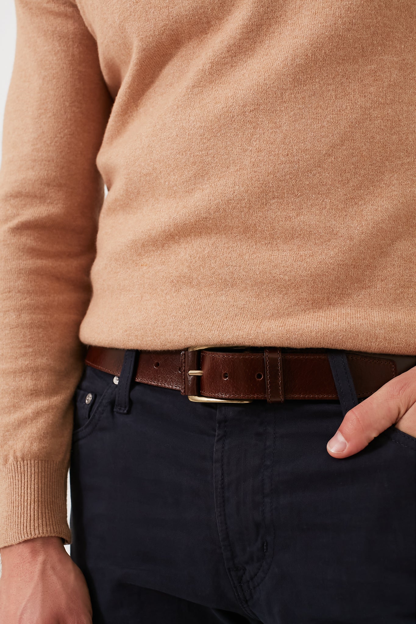 Brown Wyatt 34mm Genuine Leather Casual Jean Belt - Image 4