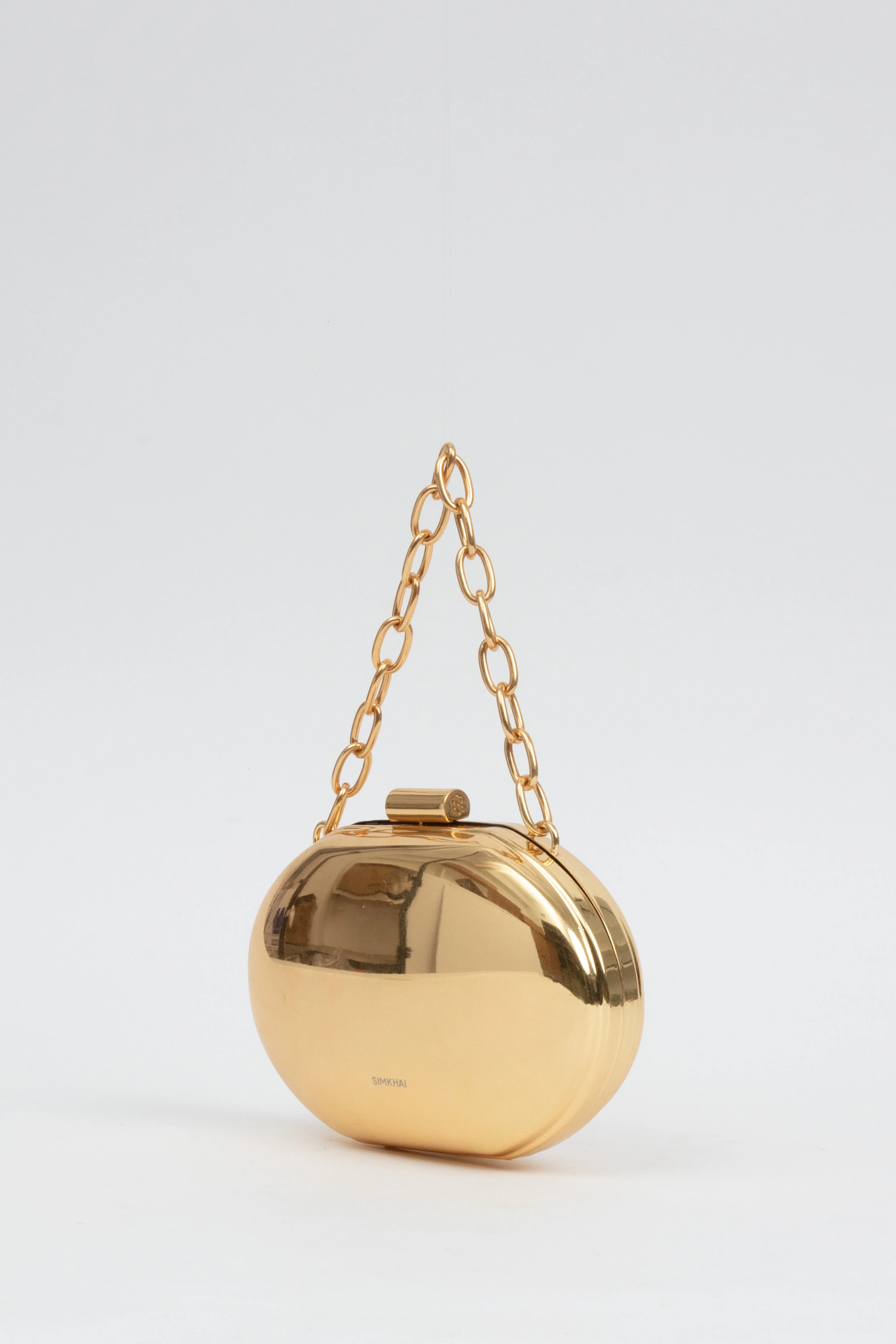 Brushed Gold Sol Metal Oval Clutch - Image 3