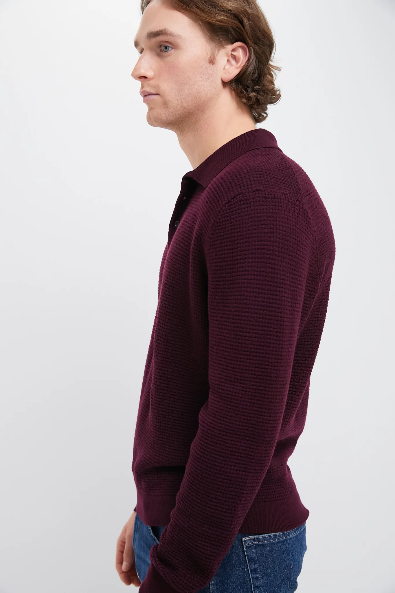 Burgundy Merino Waffle Polo - Image 3