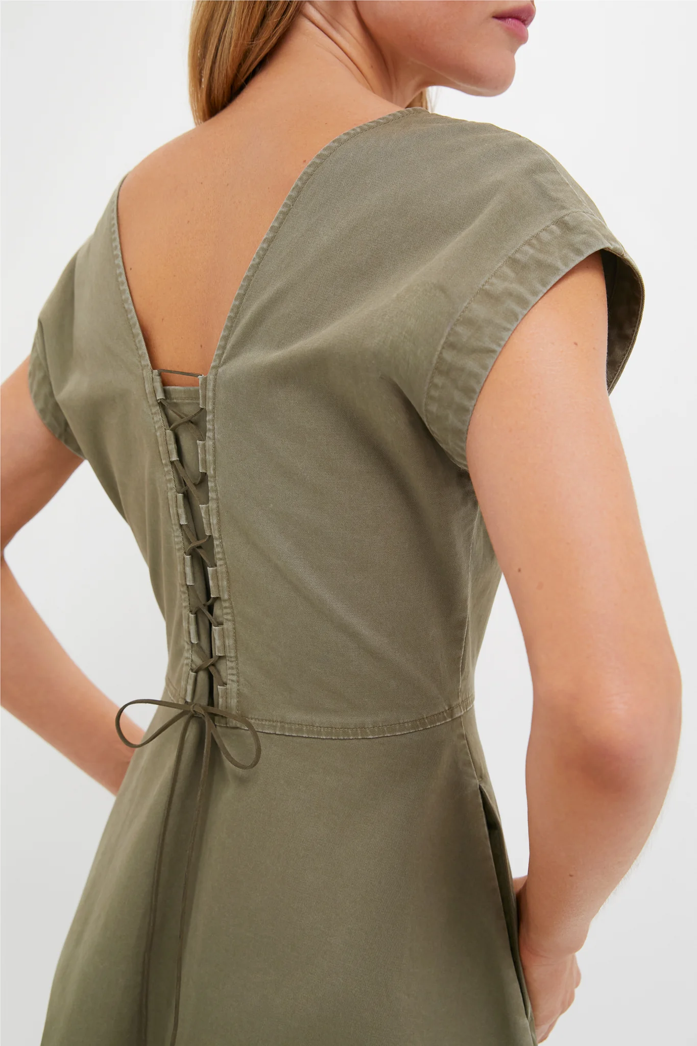 Burnt Olive Chino Solen Midi Dress - Image 5