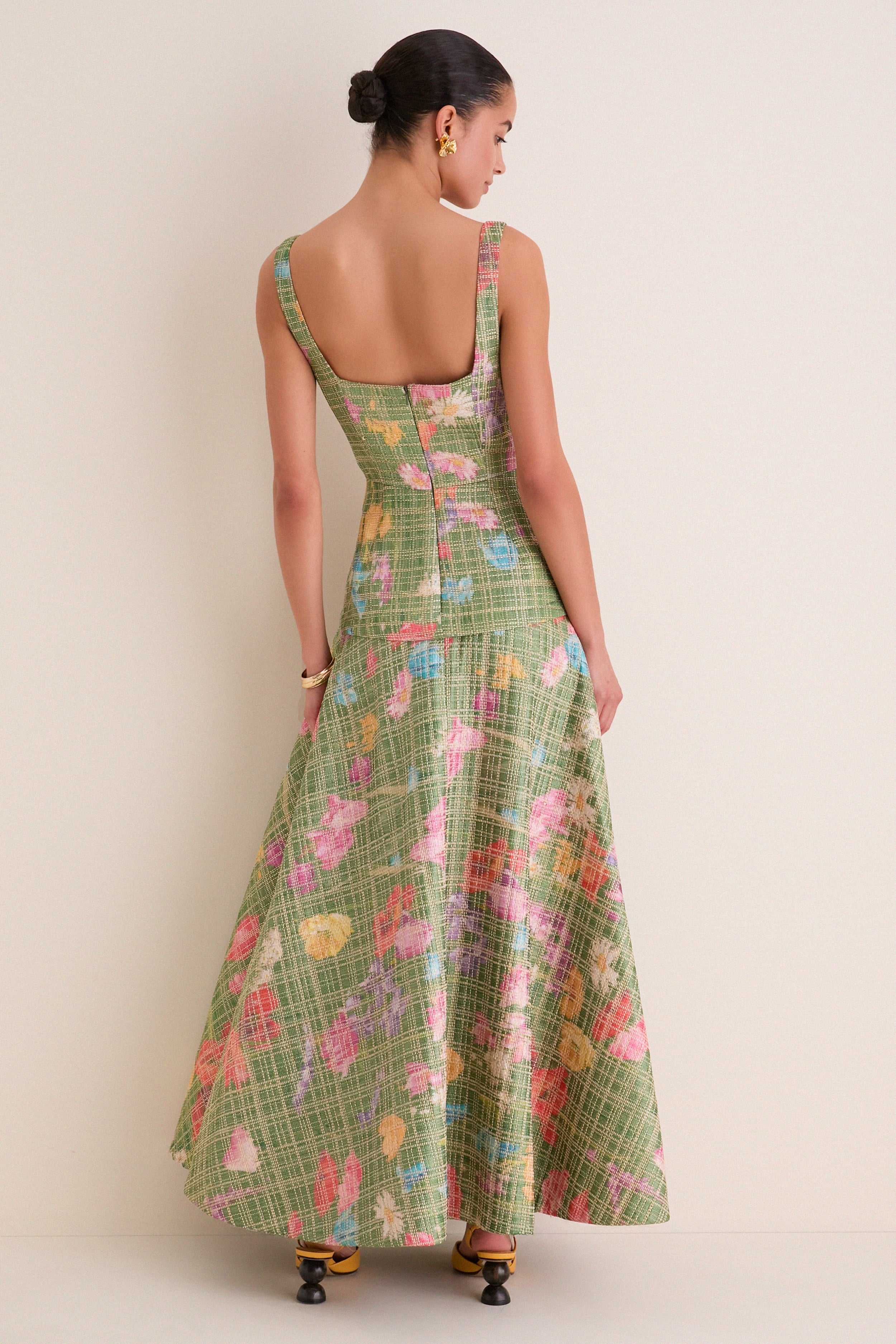 Cactus Multi Floral Raffia Poplin Square Neck Dress - Image 4
