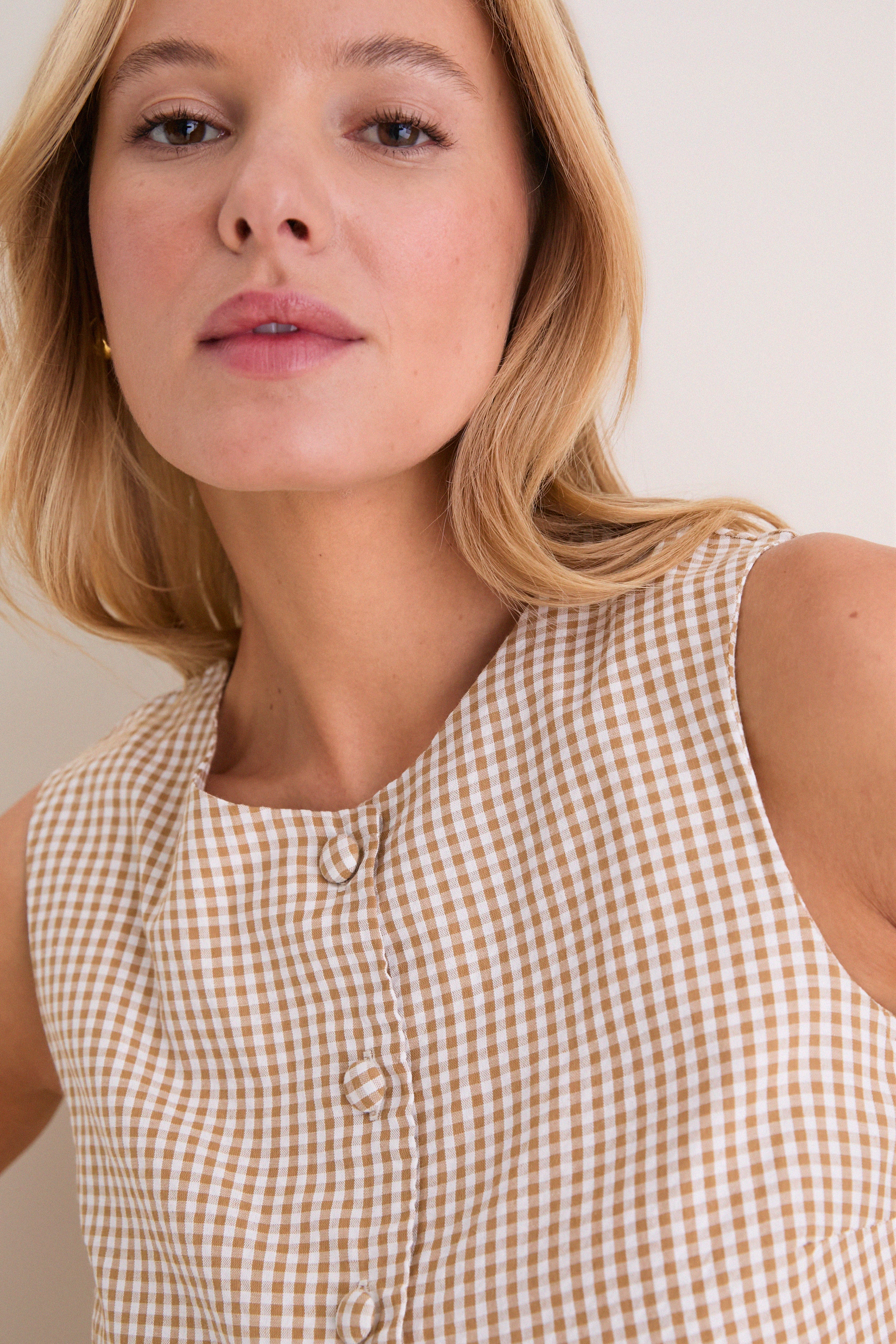 Cafe Check Button Front Wide Hem Top - Image 5