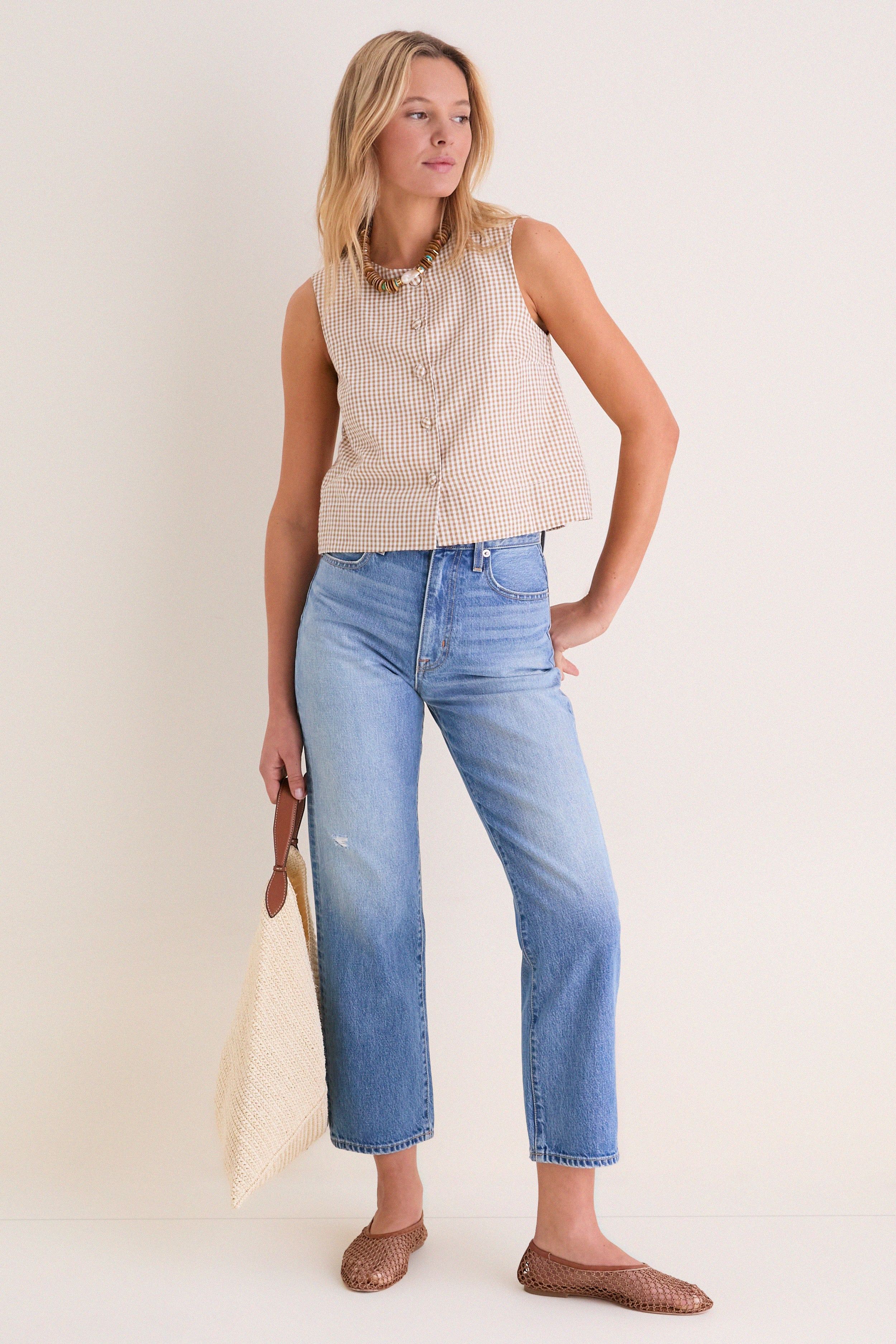Cafe Check Button Front Wide Hem Top - Image 7