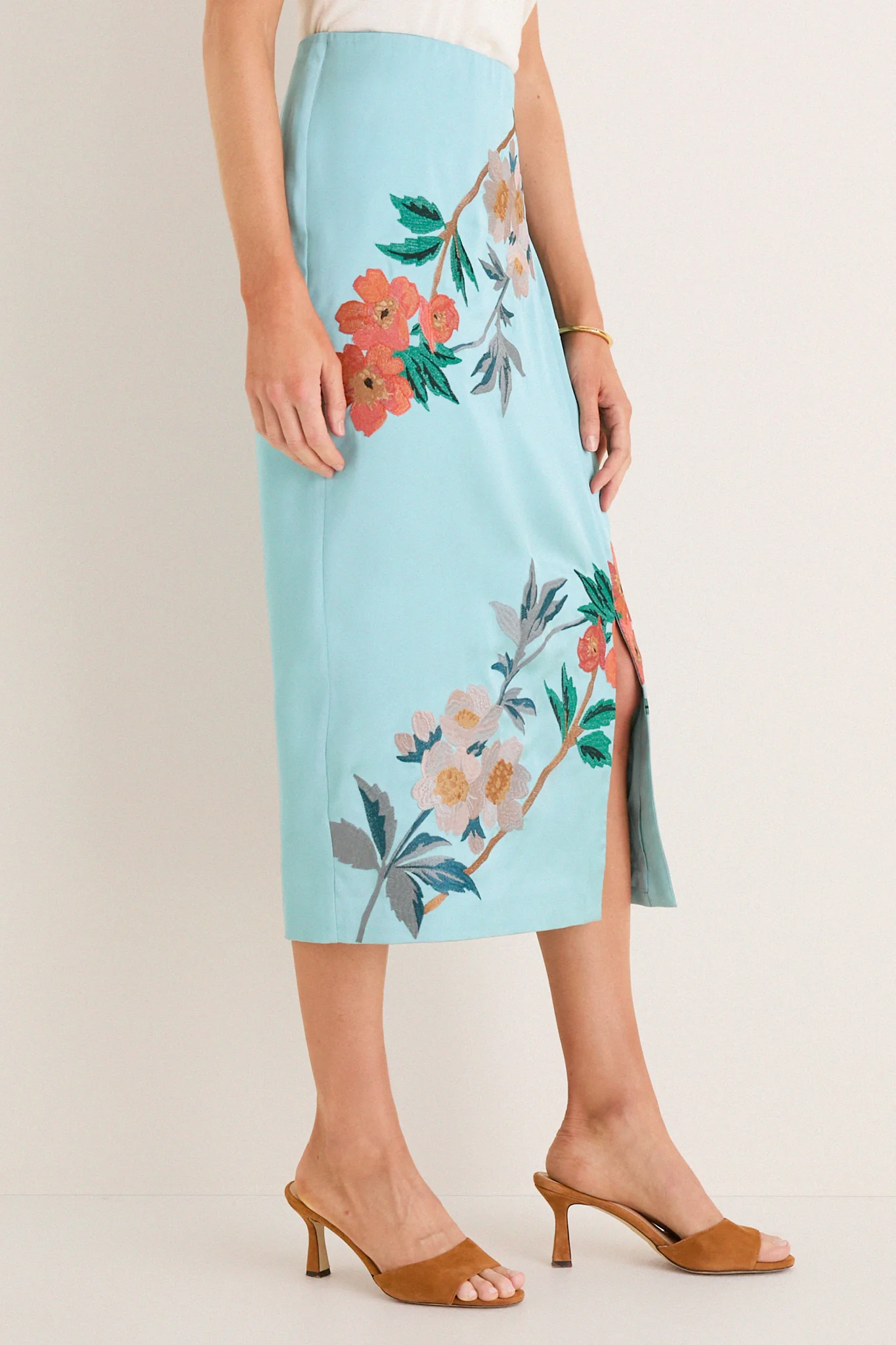Cameo Blossom Embroidered Duchess Satin Germaine Midi Skirt - Image 4