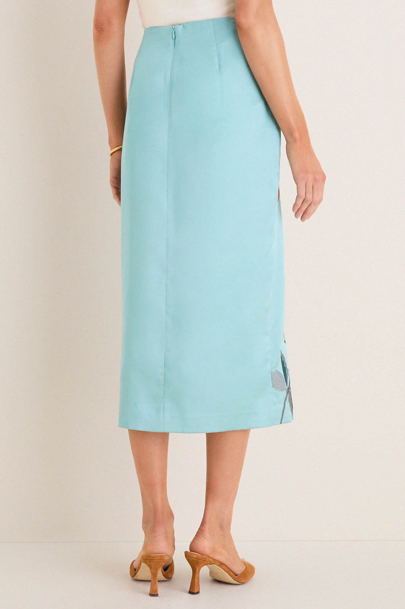 Cameo Blossom Embroidered Duchess Satin Germaine Midi Skirt - Image 5