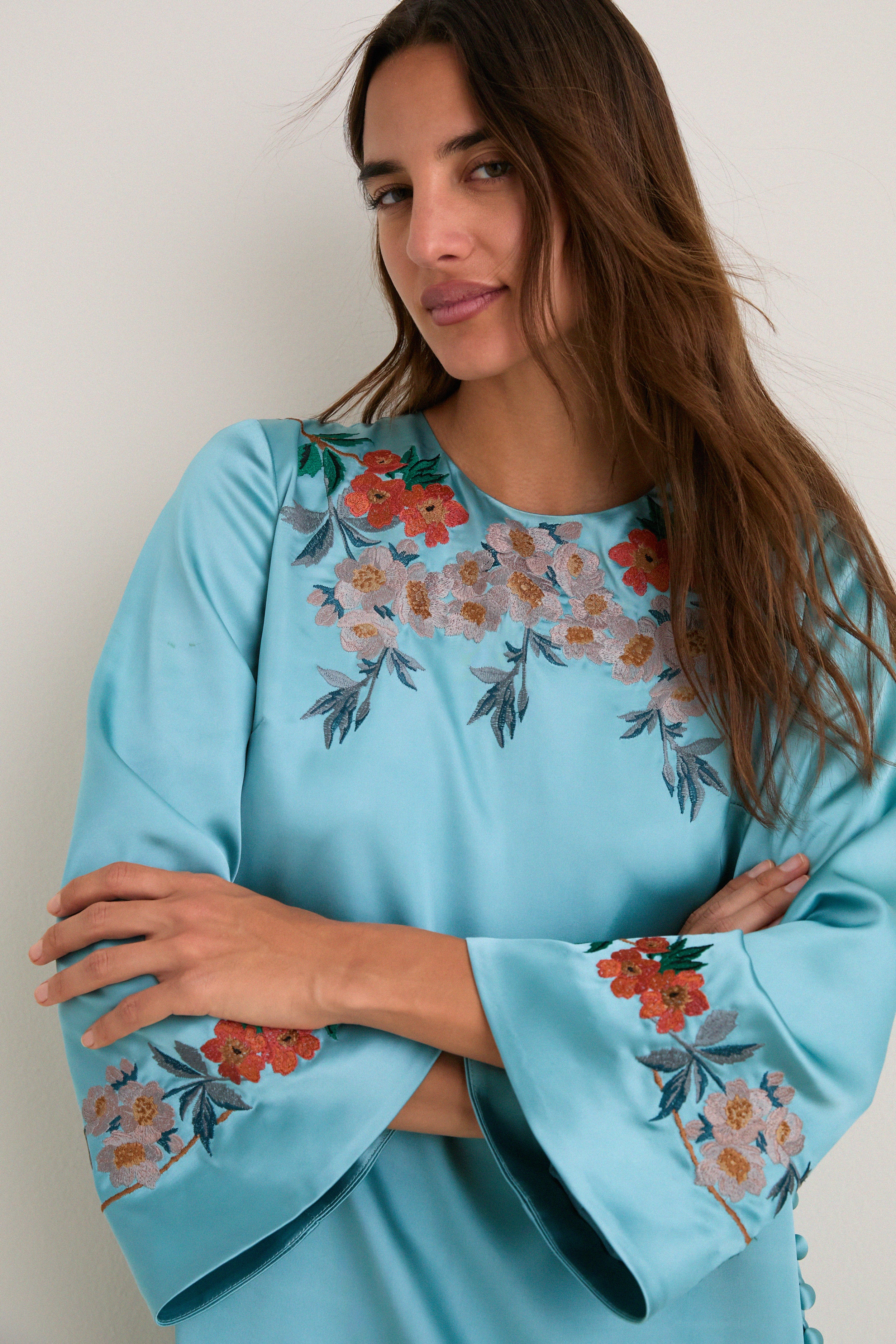 Cameo Blossom Embroidered Duchess Satin Jamie Dress - Image 3