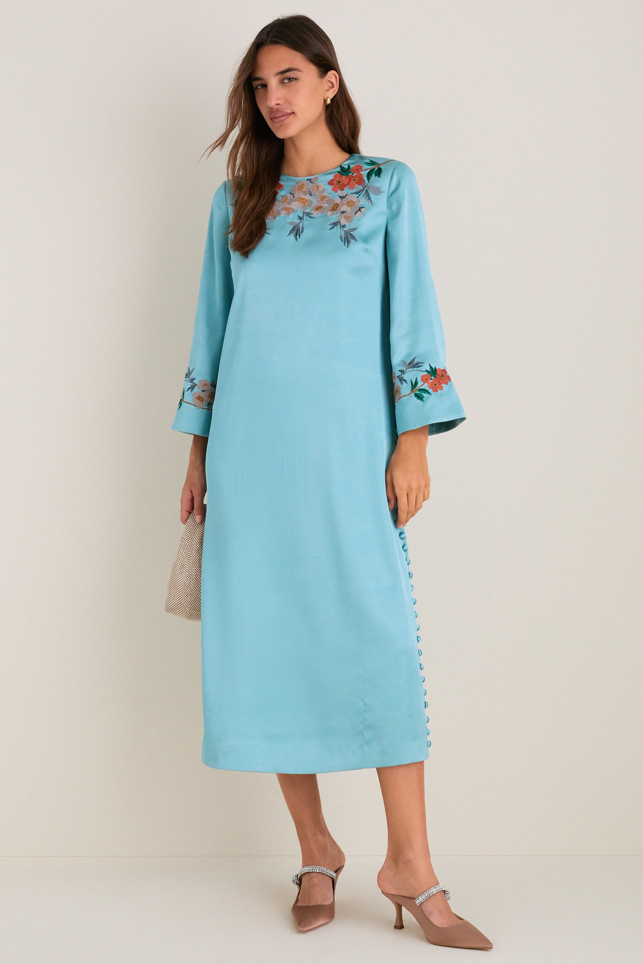 Cameo Blossom Embroidered Duchess Satin Jamie Dress - Image 4