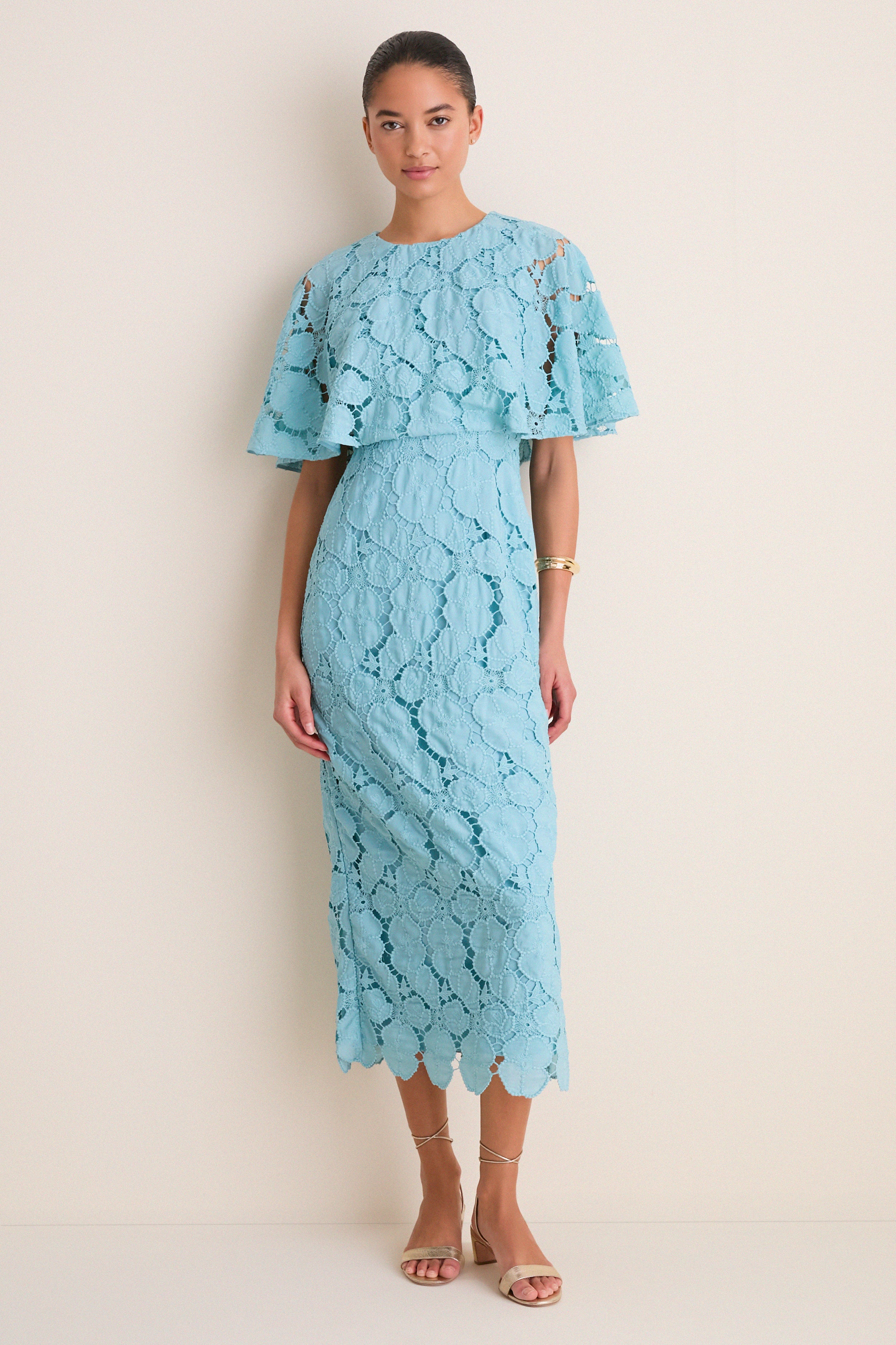 Cameo Blue Eyelet Cape Leah Dress