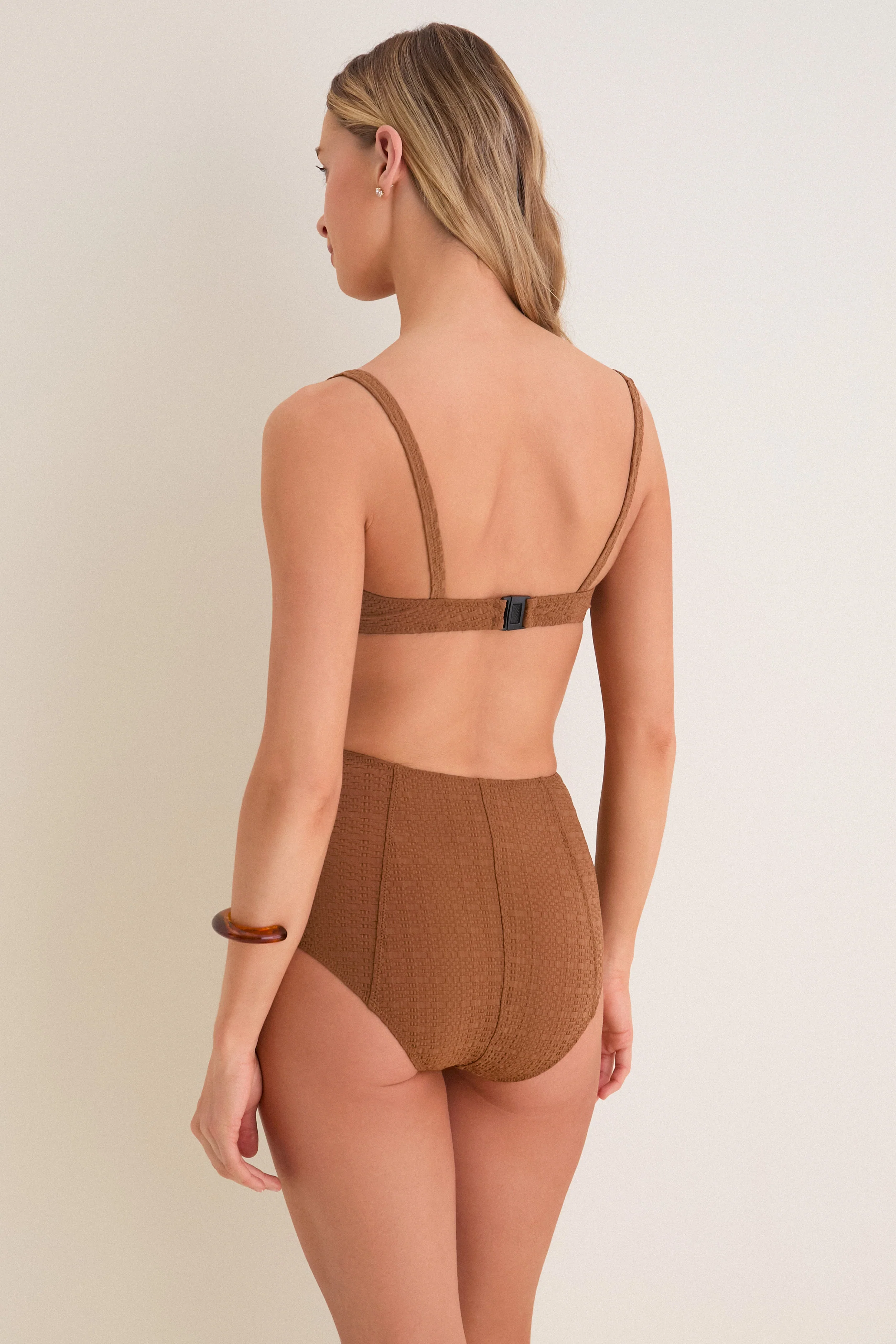 Caramel Seersucker Balconette High-Waist Bikini - Image 4