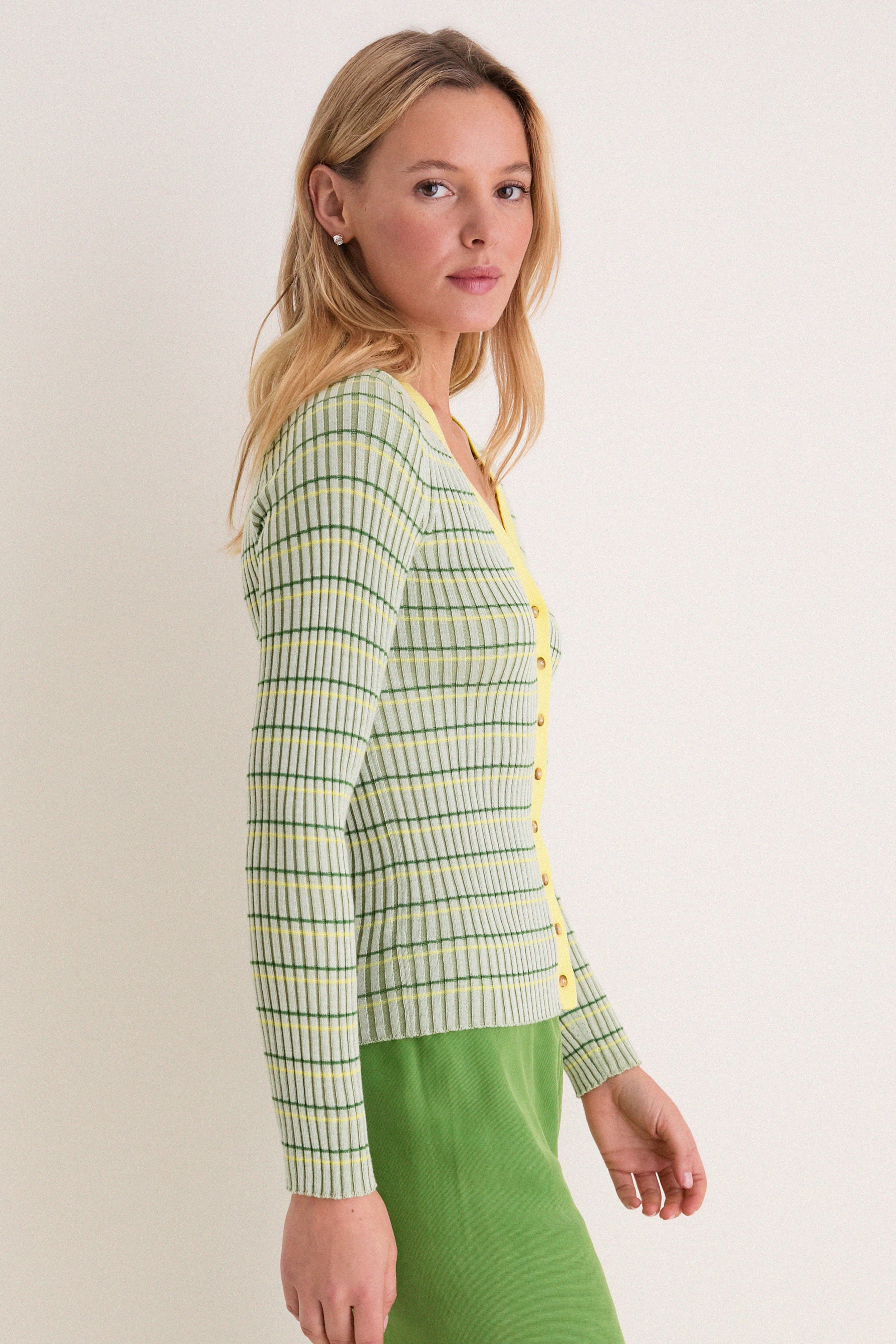 Celadon, Cactus and Sunshine Striped Iggy Cardigan - Image 3