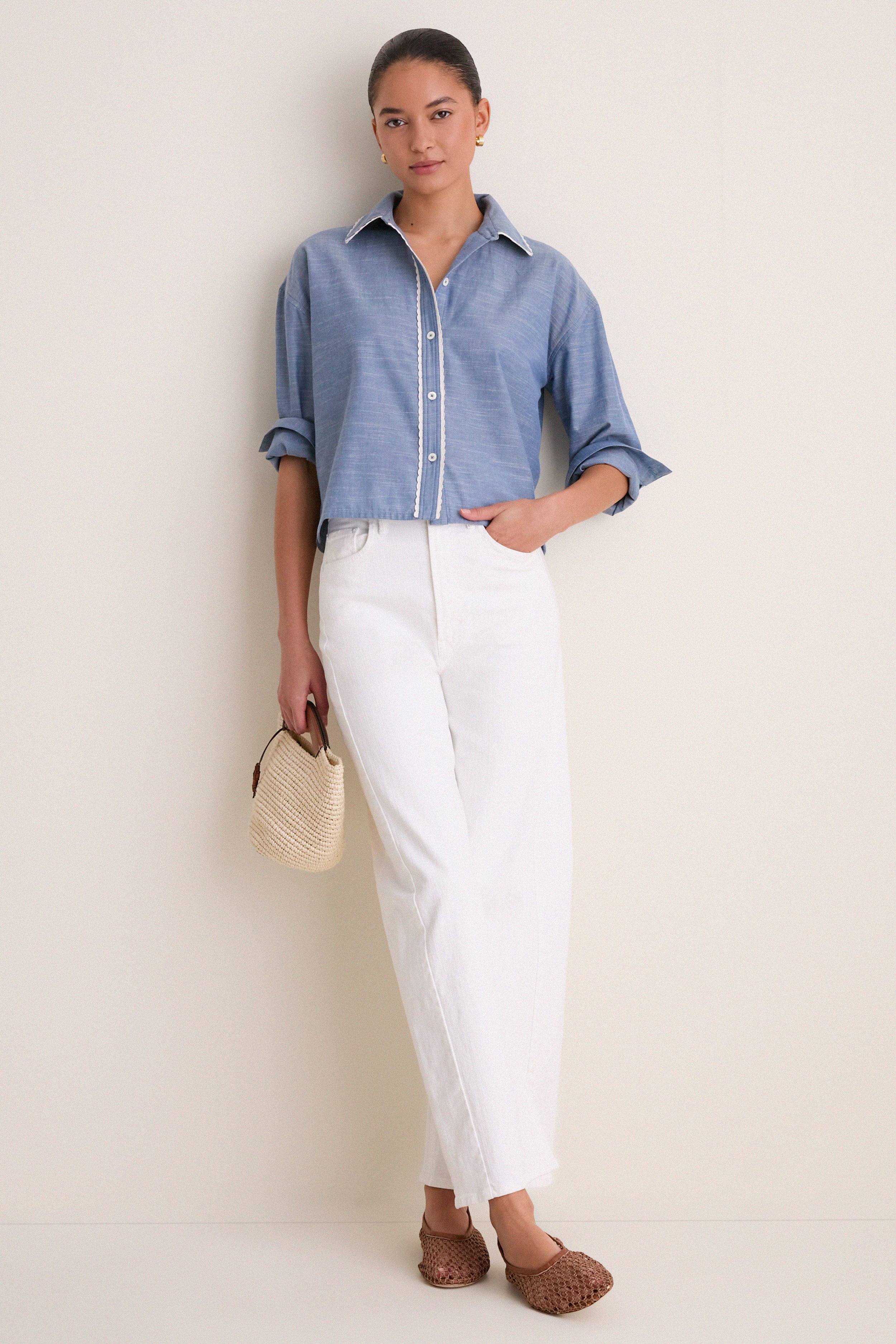 Chambray Cropped Jasper Button Down - Image 2