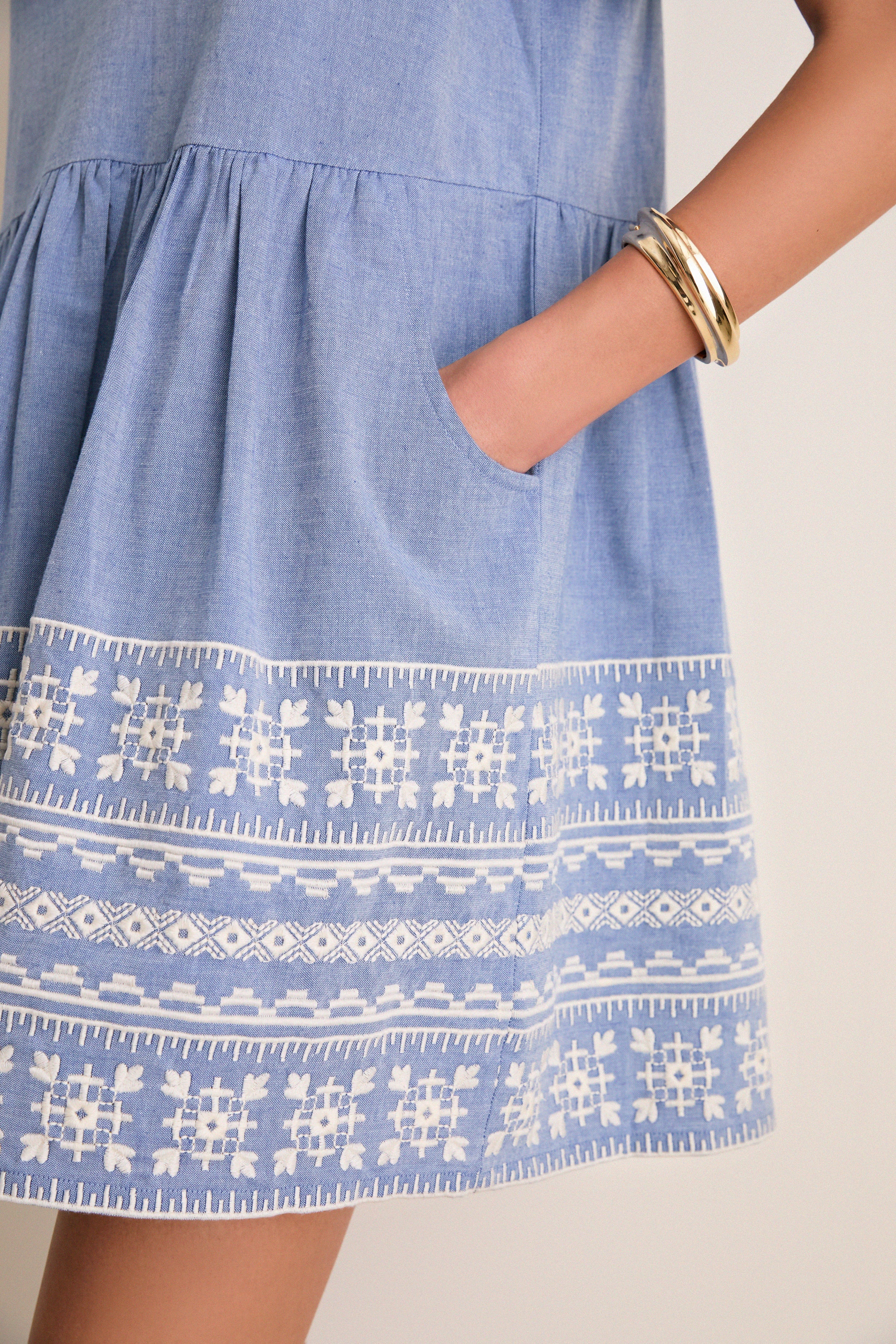 Chambray Embroidered Naples Mini Dress - Image 2