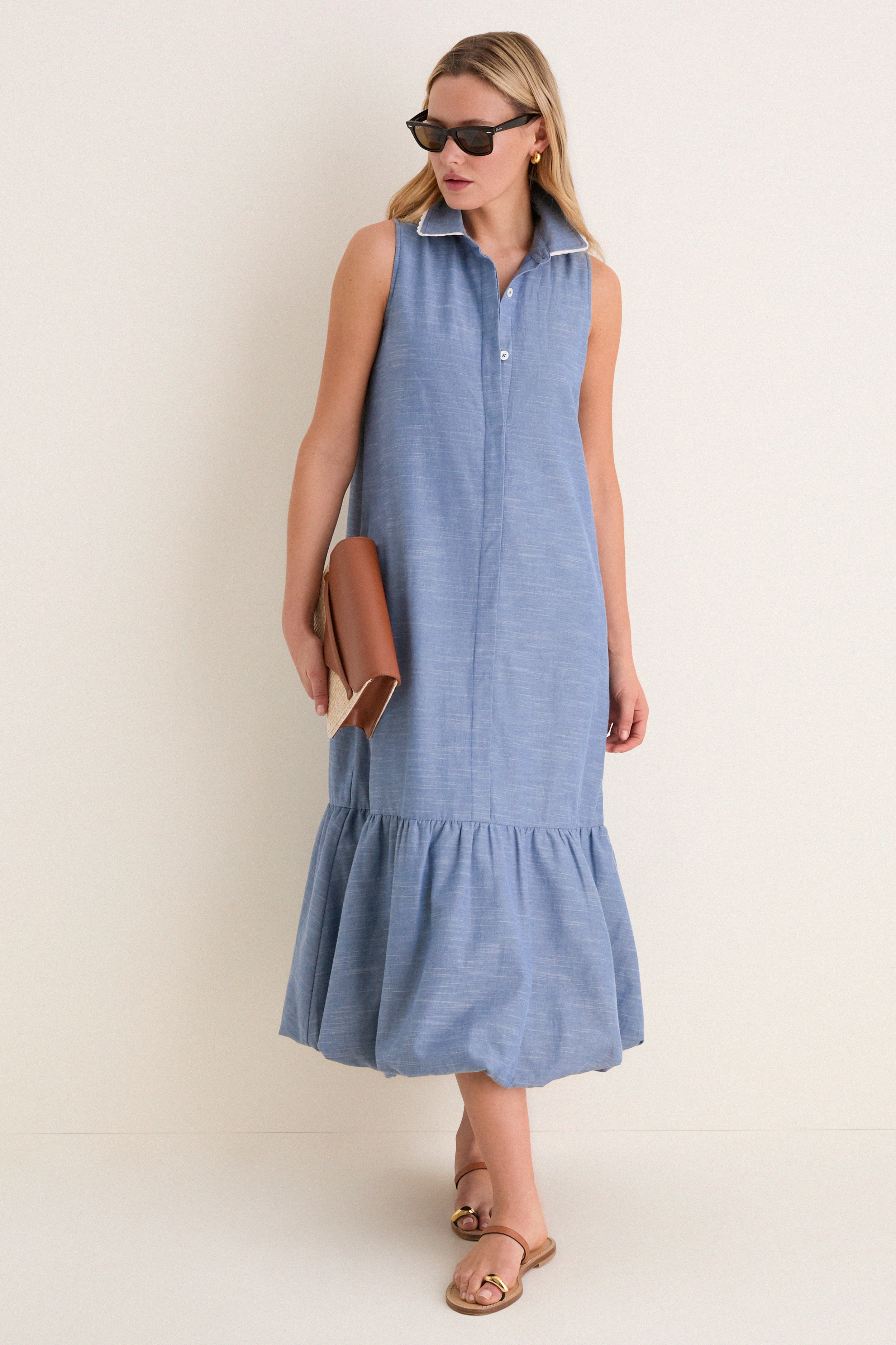 Chambray Sleeveless Martine Bubble Maxi Dress - Image 2