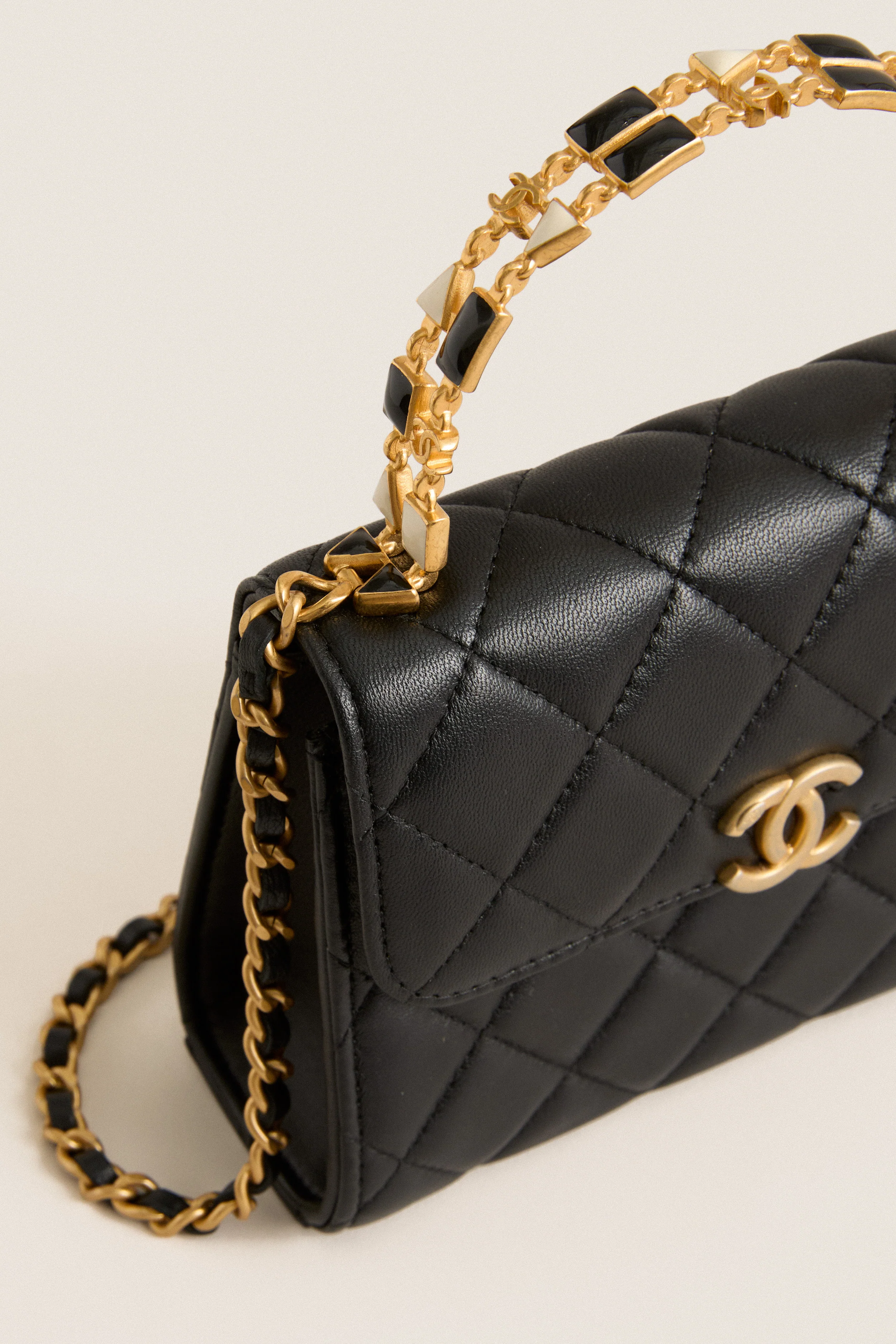 CHANEL Black Matelasse Two-Way Handbag Top Handle - Image 6