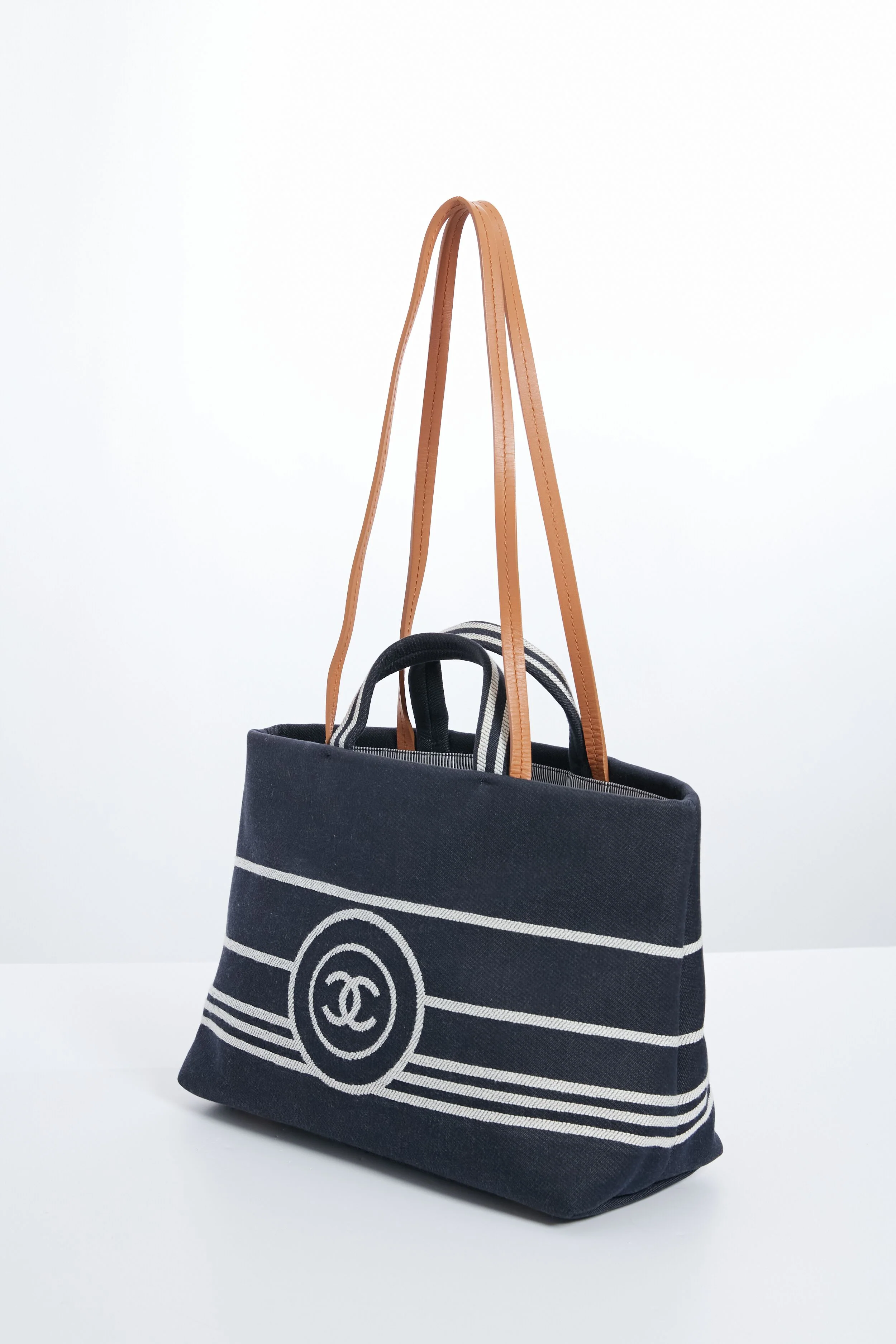 CHANEL Denim Canvas Border Tote - Image 3