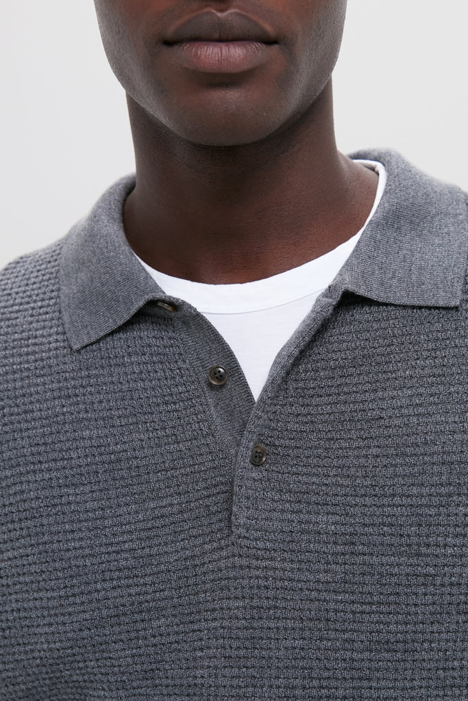 Charcoal Merino Waffle Polo - Image 5
