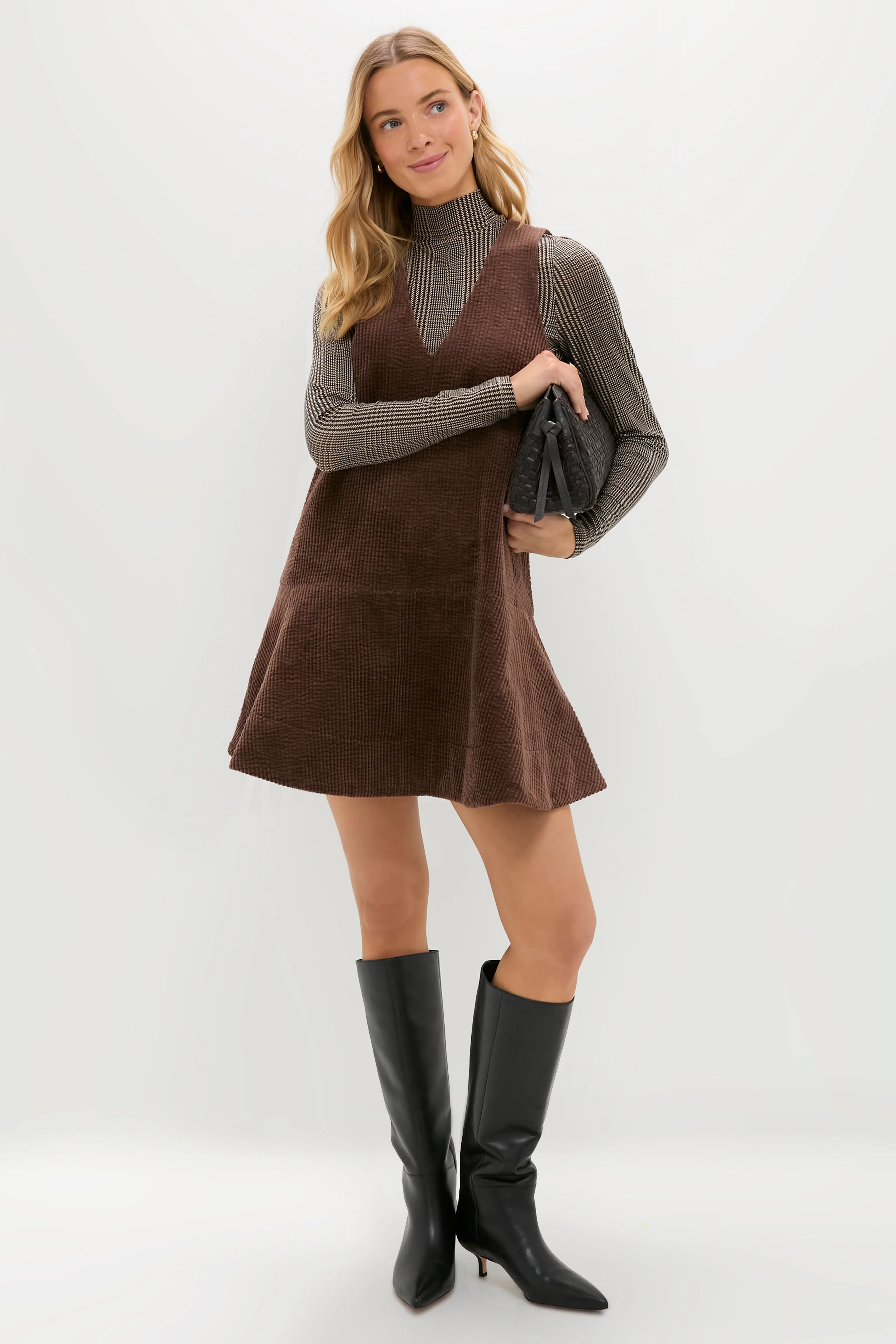 Chicory Coffee Seersucker Corduroy V-Neck Mini Dress - Image 2