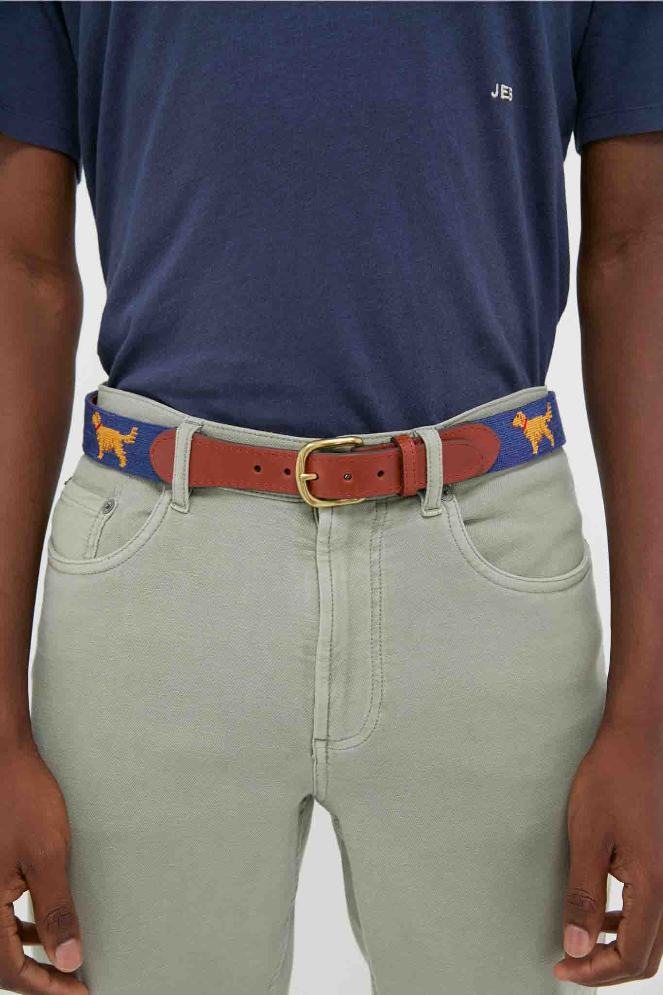 Classic Navy Golden Retriever Needlepoint Belt - Image 2