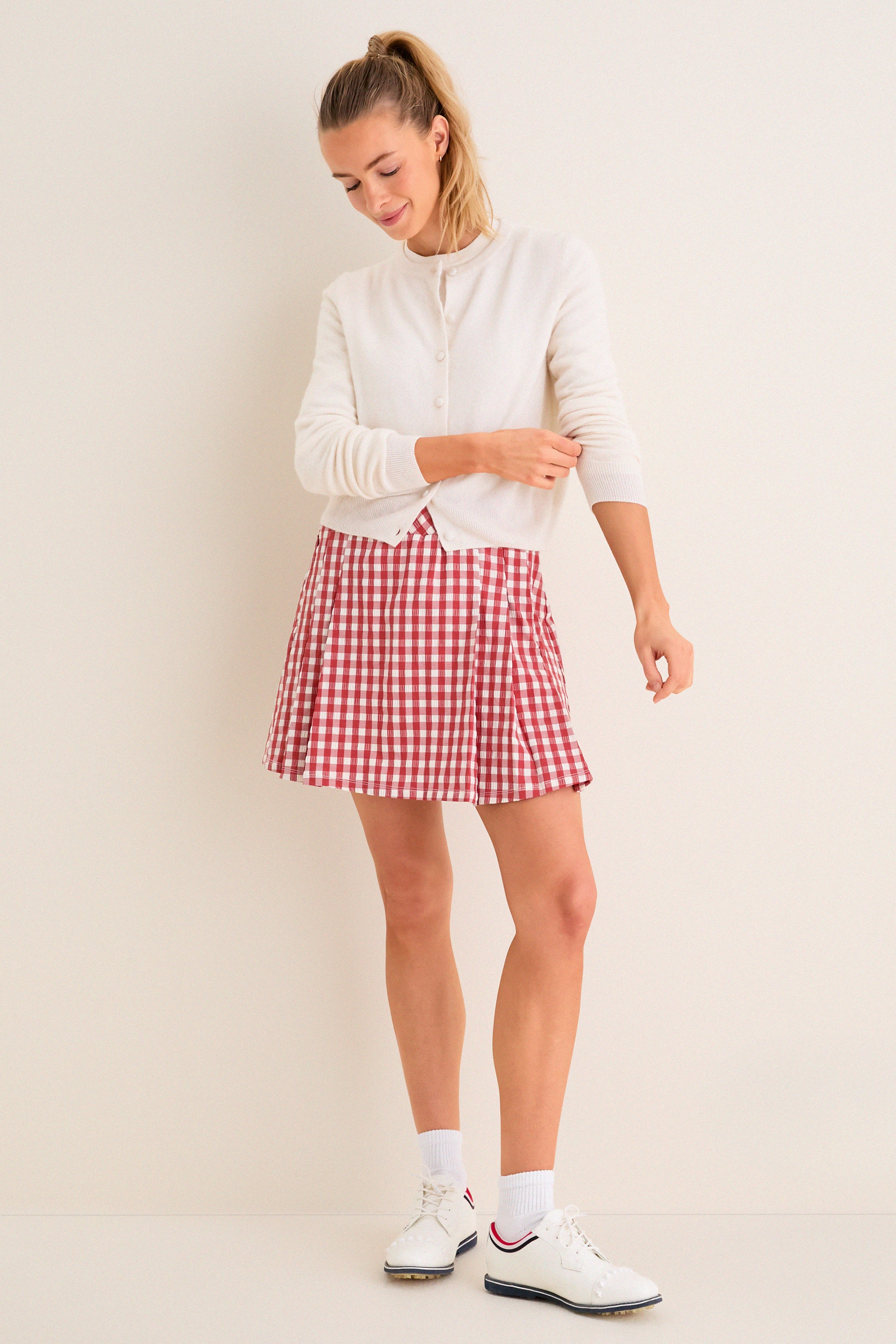 Clay Gingham 16 Inch Performance Seersucker Park Golf Skirt - Image 6