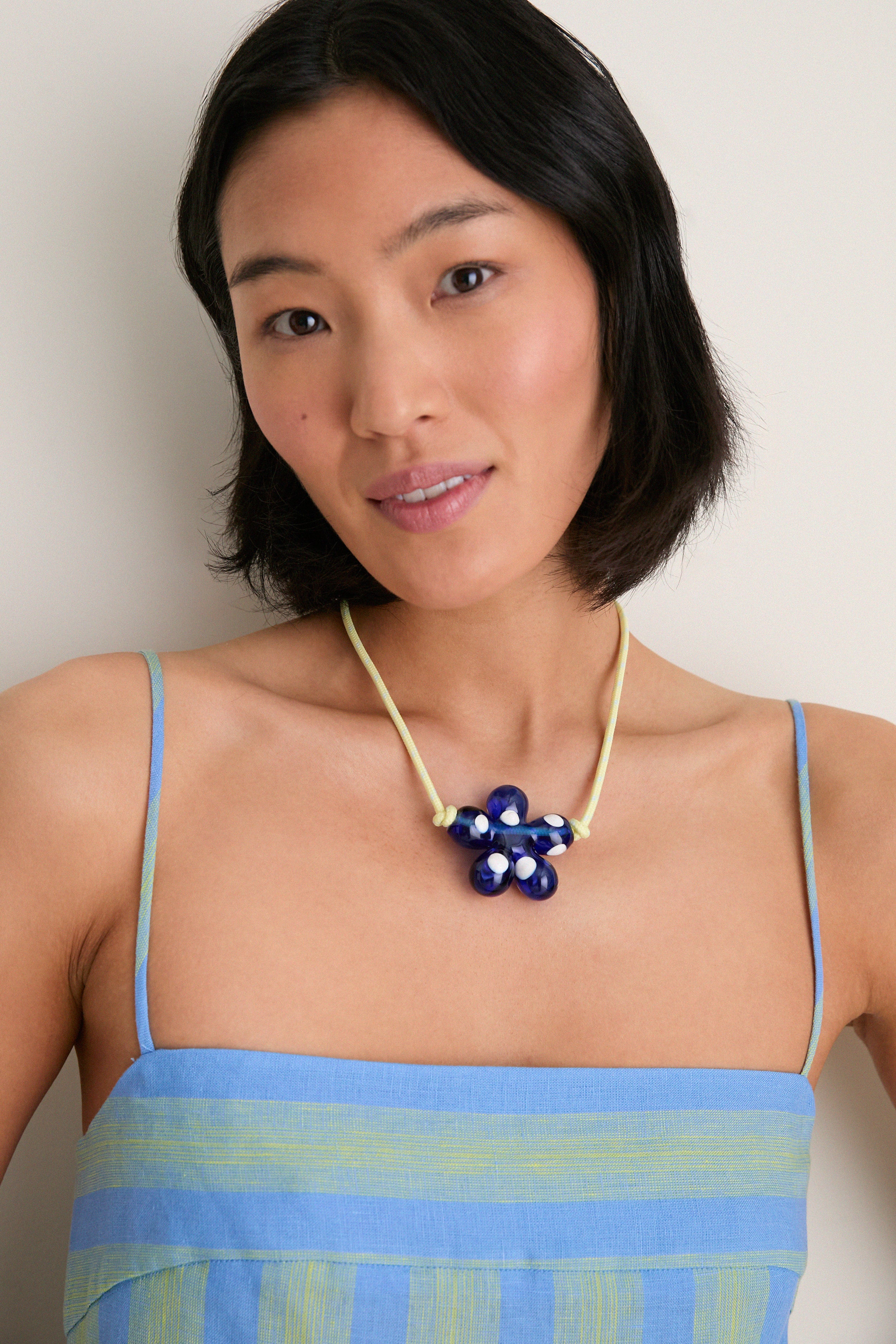 Cobalt Blue and Yellow Glass Halo Pop Necklace - Image 2