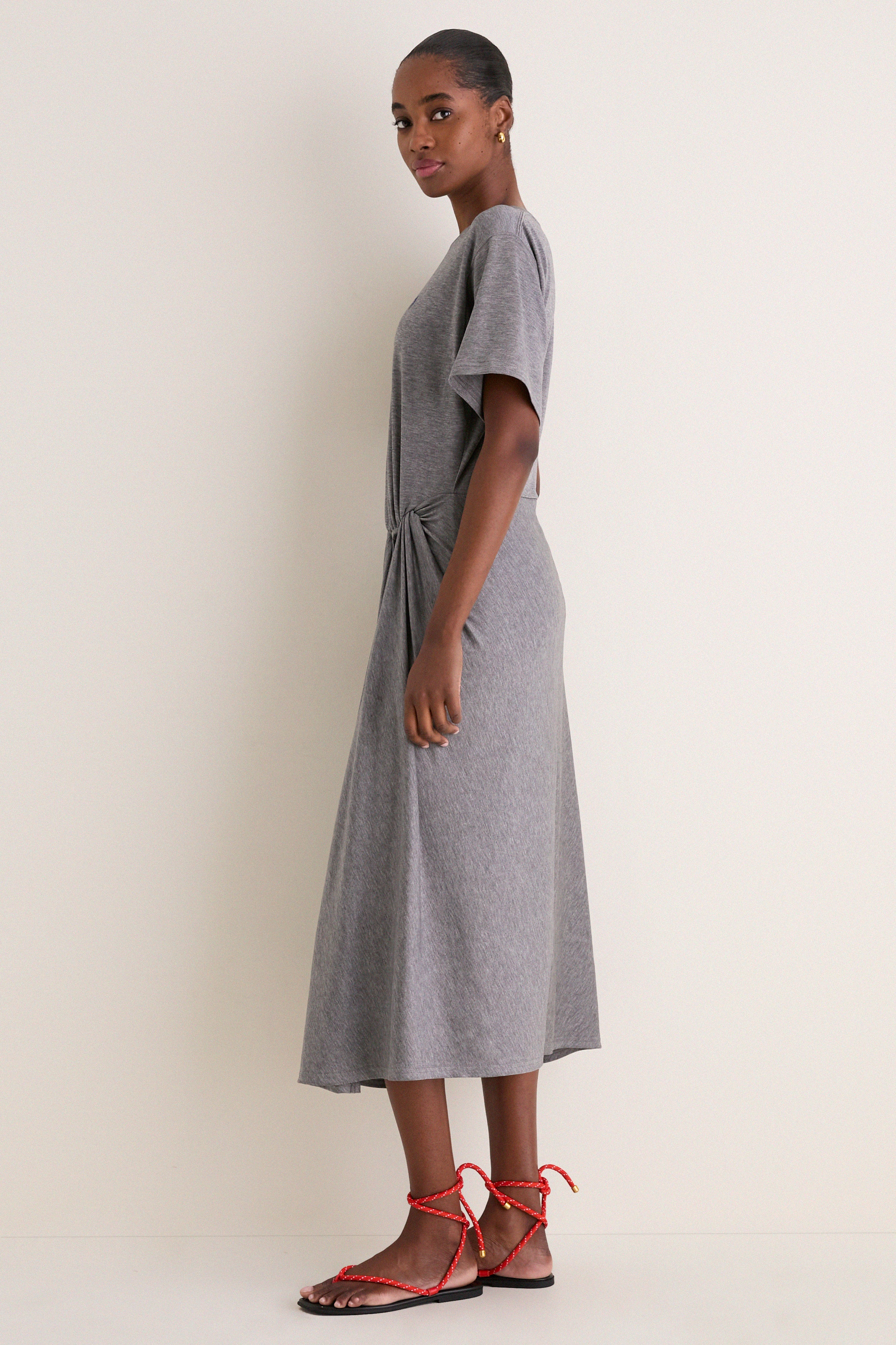 Cobblestone Heather Knit Crew Neck Short Sleeve Dress - Image 3