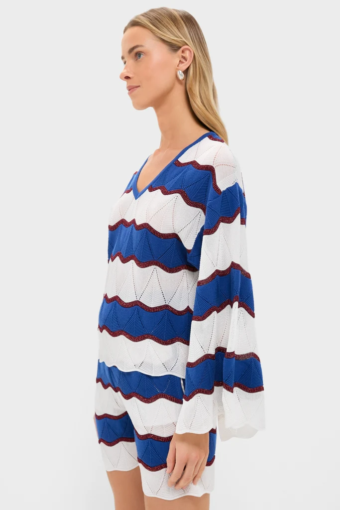 Color Block Ecru and Blue Hang Ten Pullover - Image 4