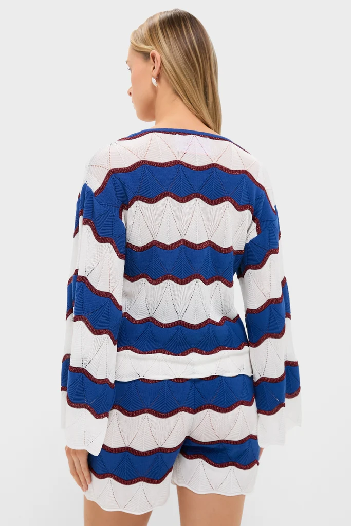 Color Block Ecru and Blue Hang Ten Pullover - Image 5