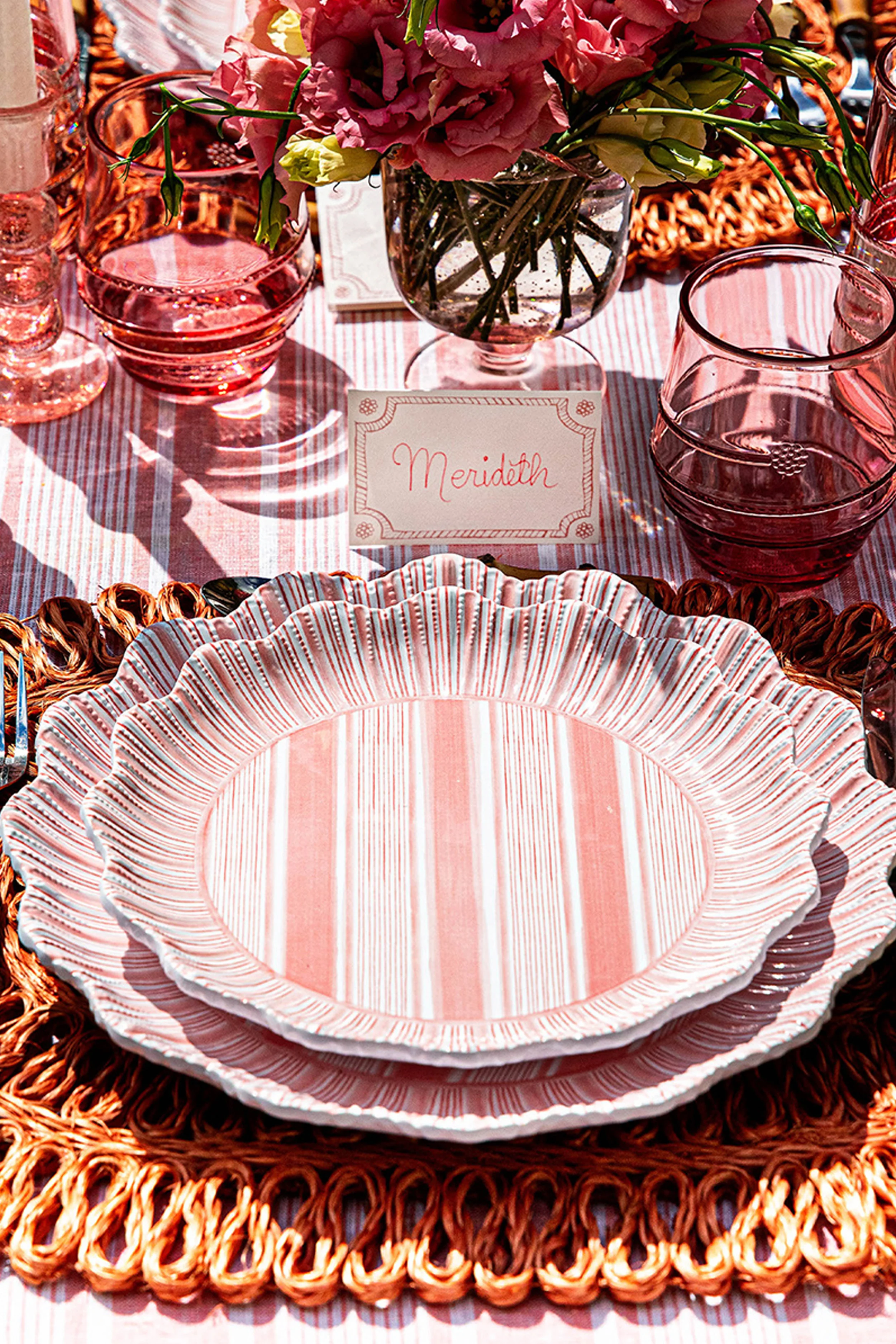 Coral Cabana Stripe Melamine Dessert Salad Plate Set of 4 - Image 2