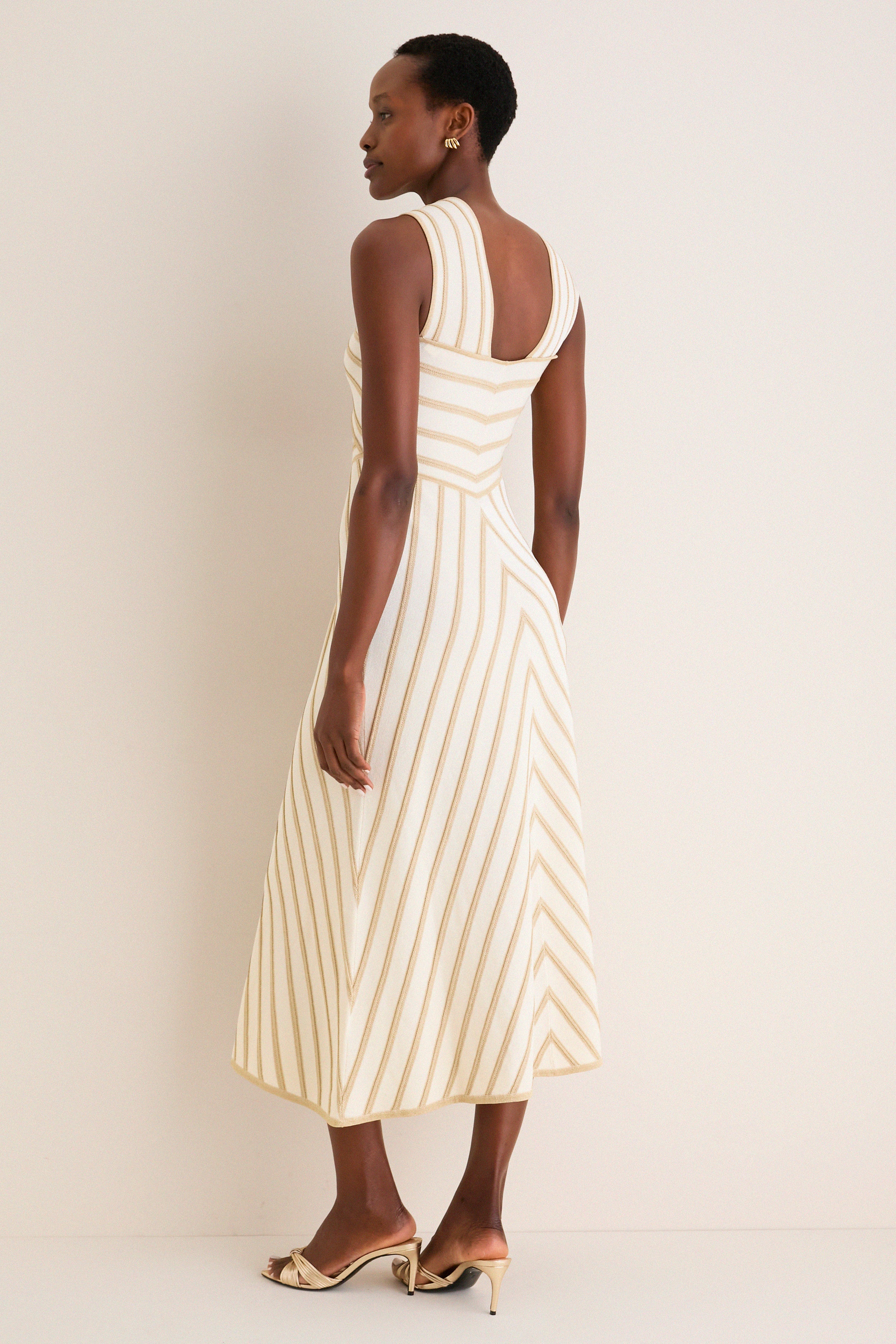 Cream and Gold Luna Metallic Halter Dress - Image 4