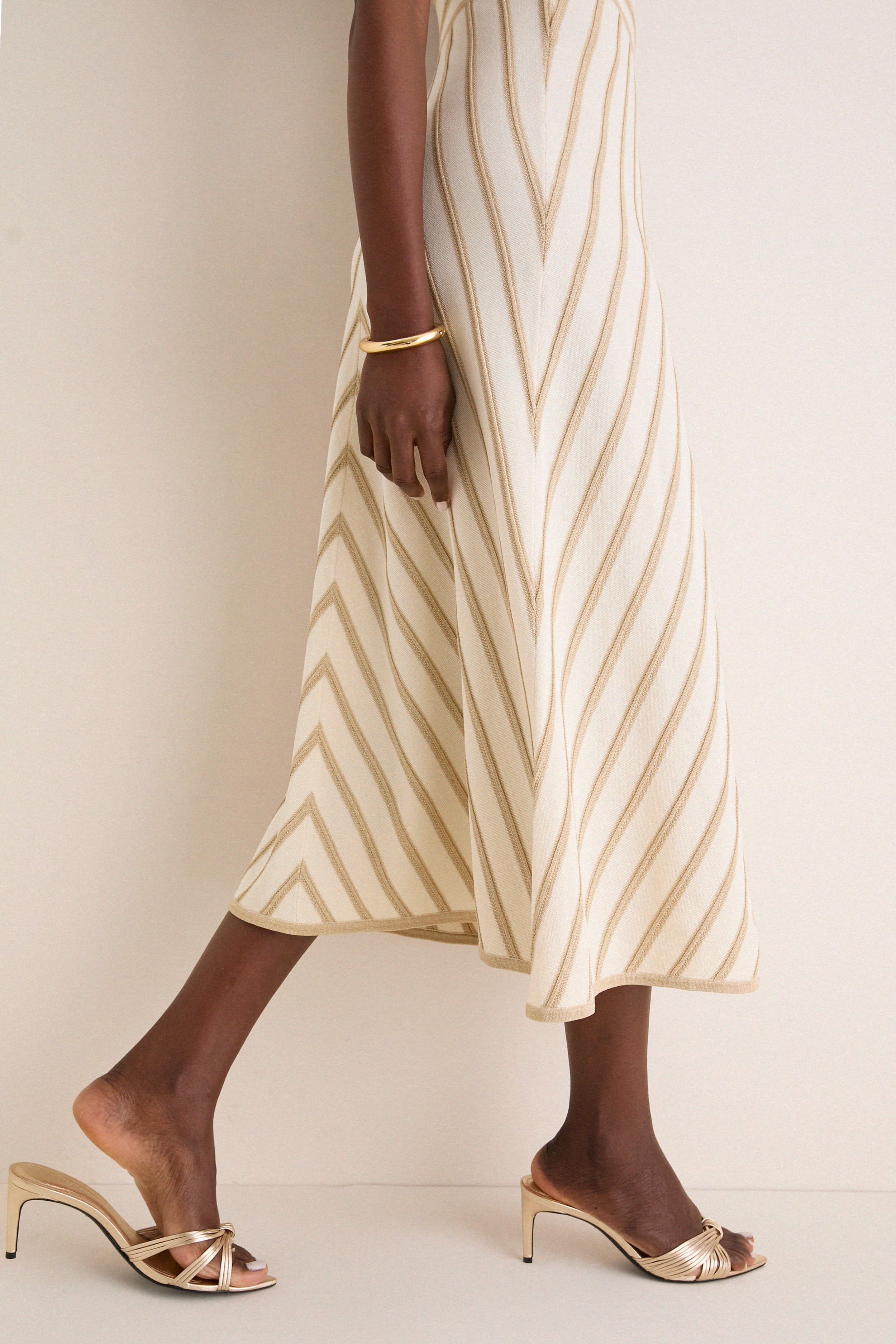 Cream and Gold Luna Metallic Halter Dress - Image 6